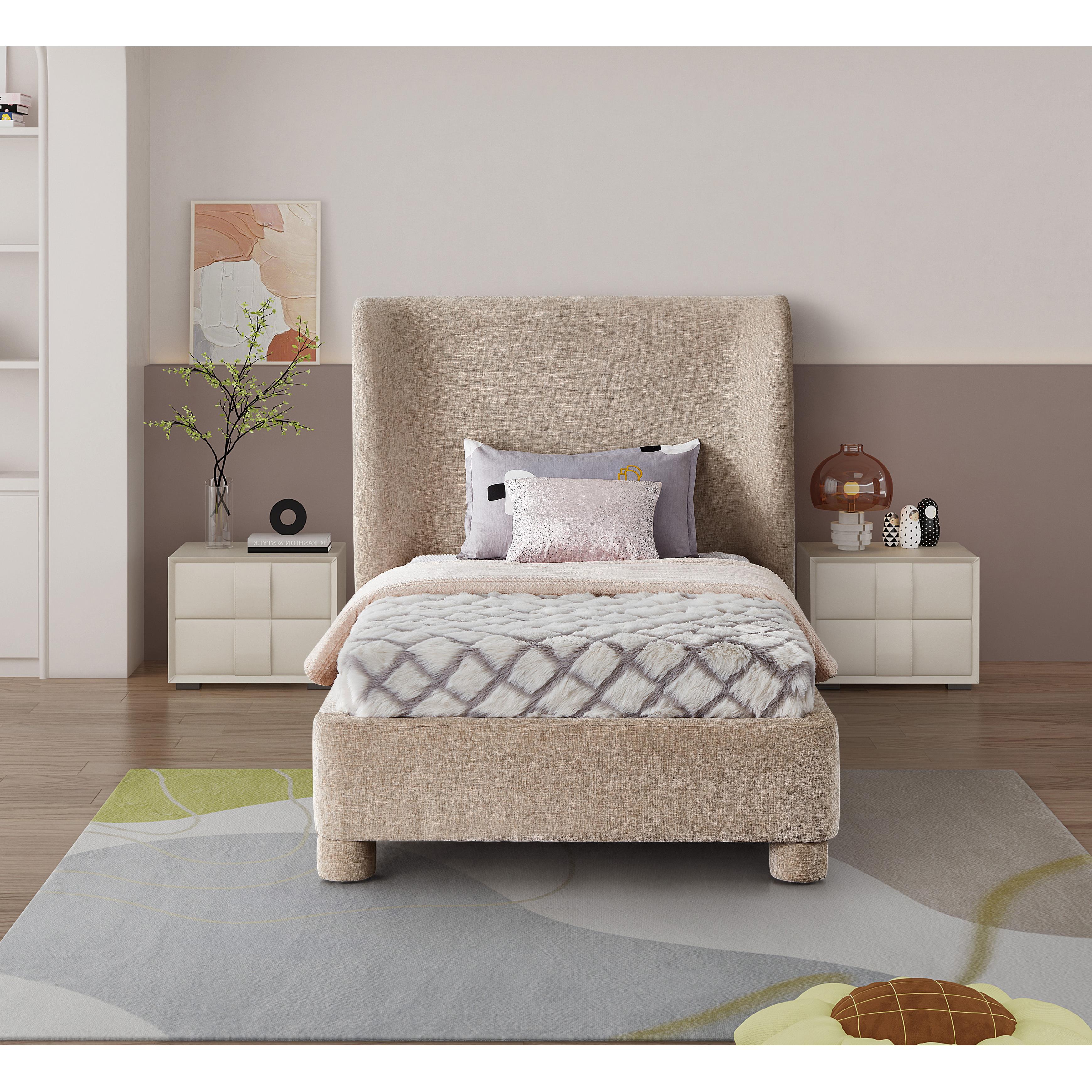 Meridian Penny Beige Chenille Fabric Twin Bed