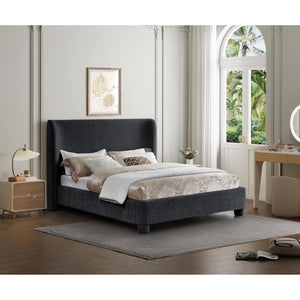 Meridian Penny Black Chenille Fabric King Bed