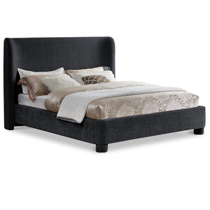 Meridian Penny Black Chenille Fabric Queen Bed
