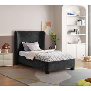 Meridian Penny Black Chenille Fabric Twin Bed