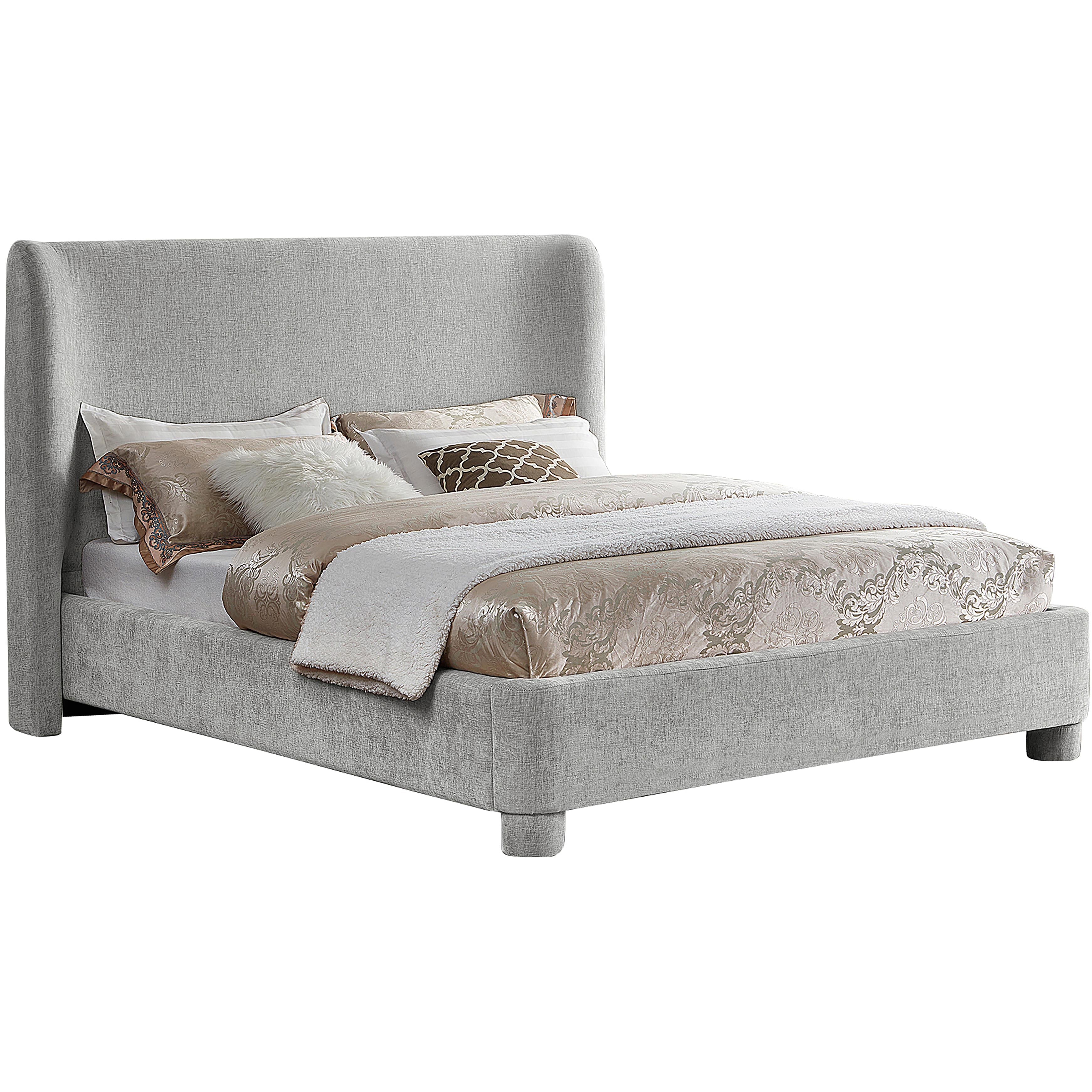 Meridian Penny Light Grey Chenille Fabric King Bed