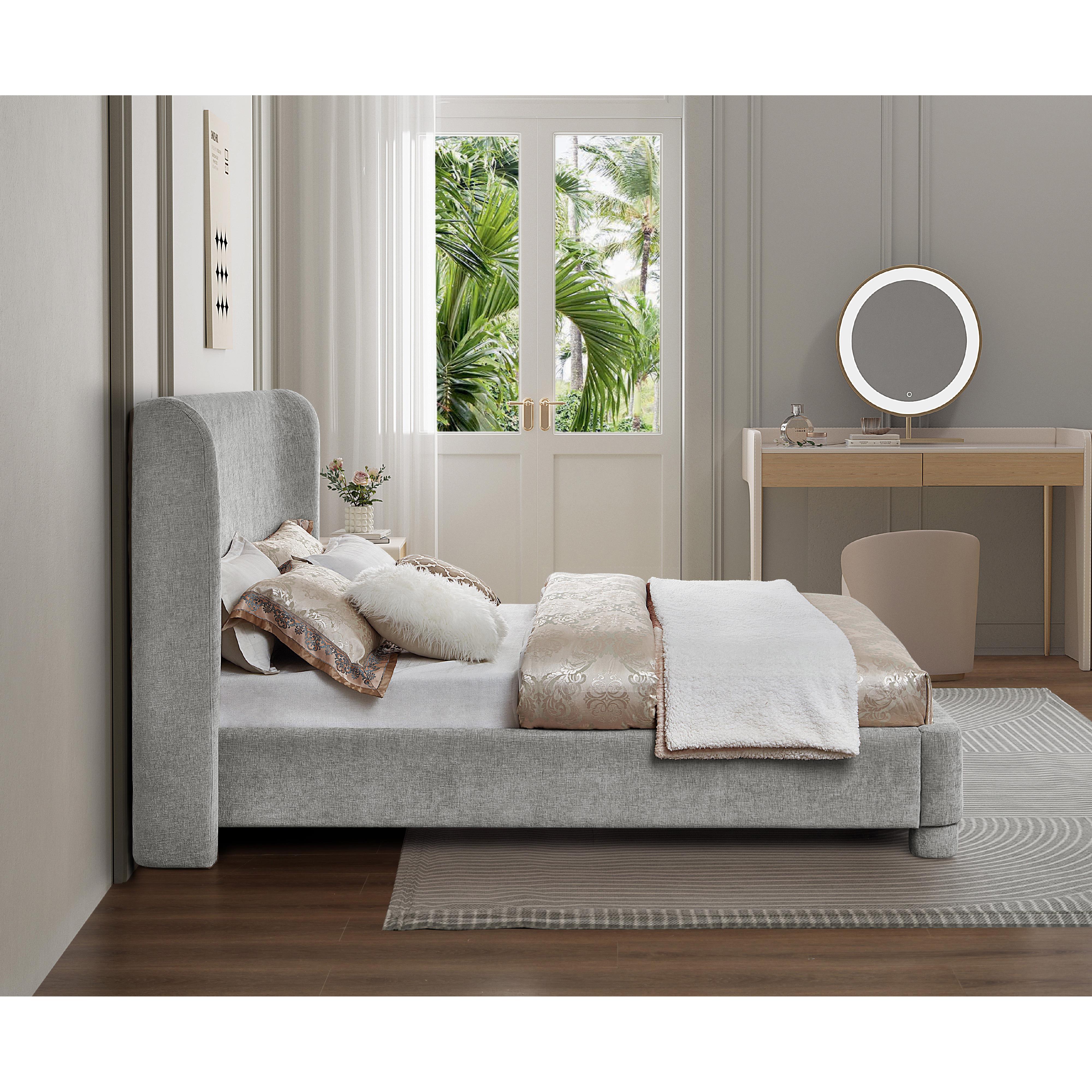 Meridian Penny Light Grey Chenille Fabric King Bed