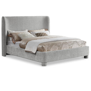 Meridian Penny Light Grey Chenille Fabric Queen Bed