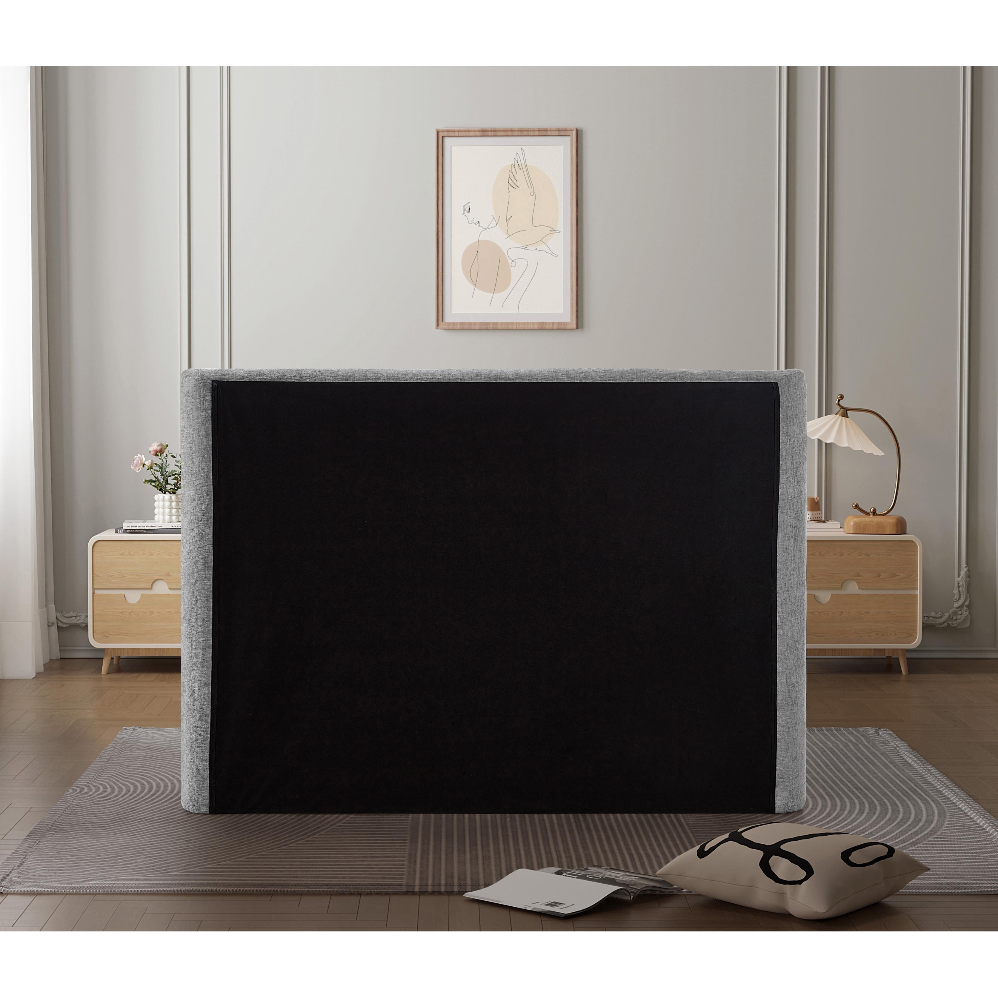 Meridian Penny Light Grey Chenille Fabric Queen Bed