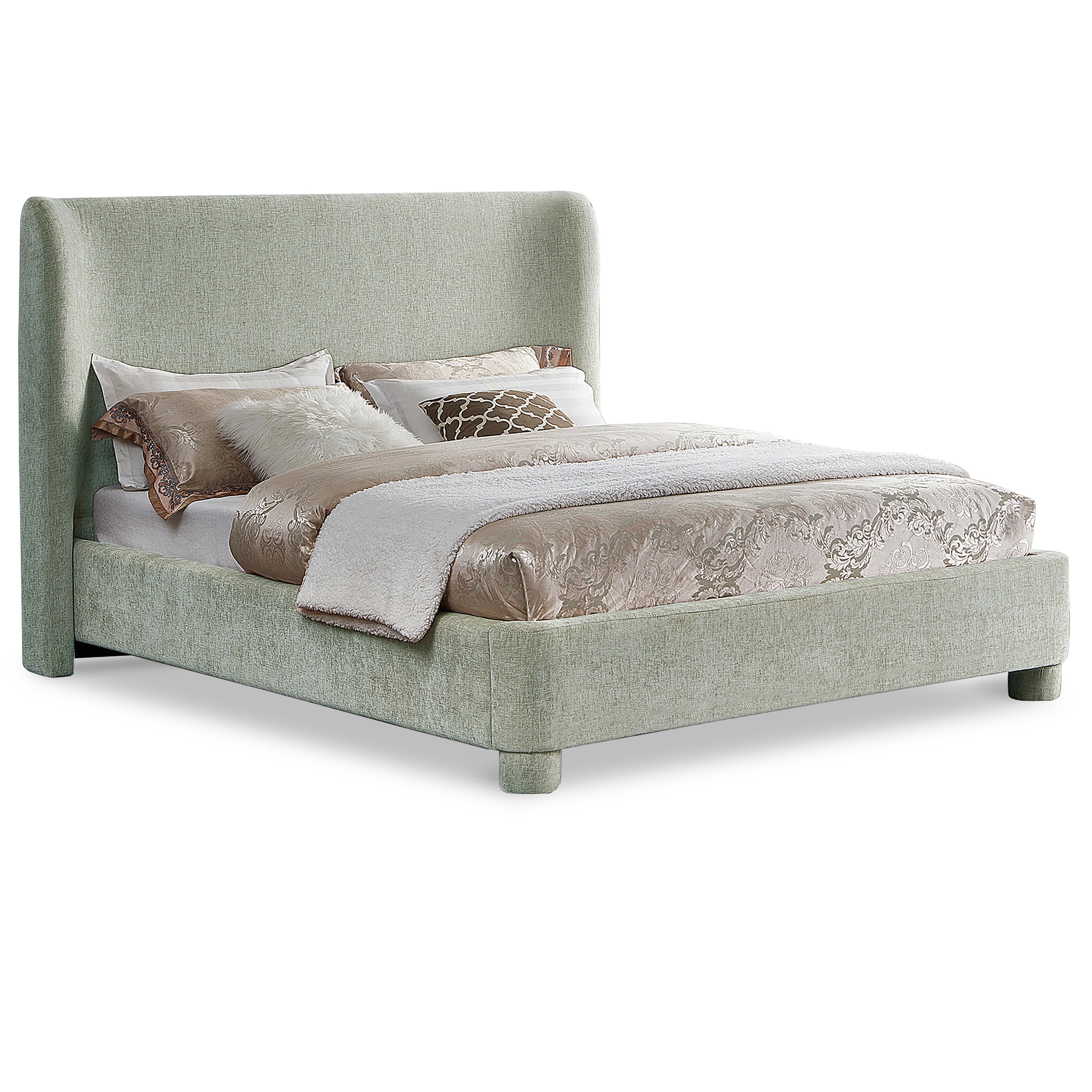 Meridian Penny Mint Green Chenille Fabric King Bed
