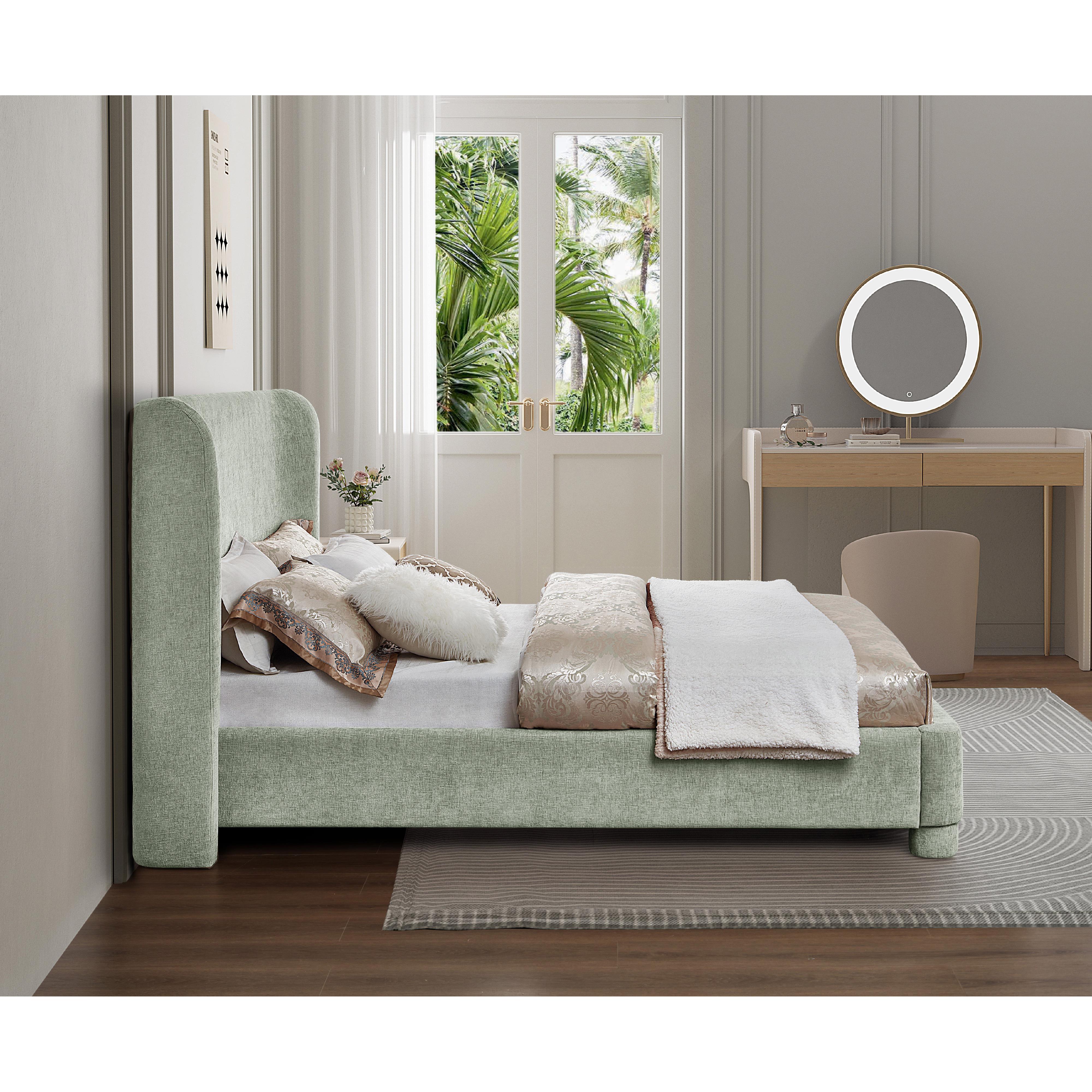 Meridian Penny Mint Green Chenille Fabric King Bed