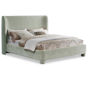Meridian Penny Mint Green Chenille Fabric Queen Bed