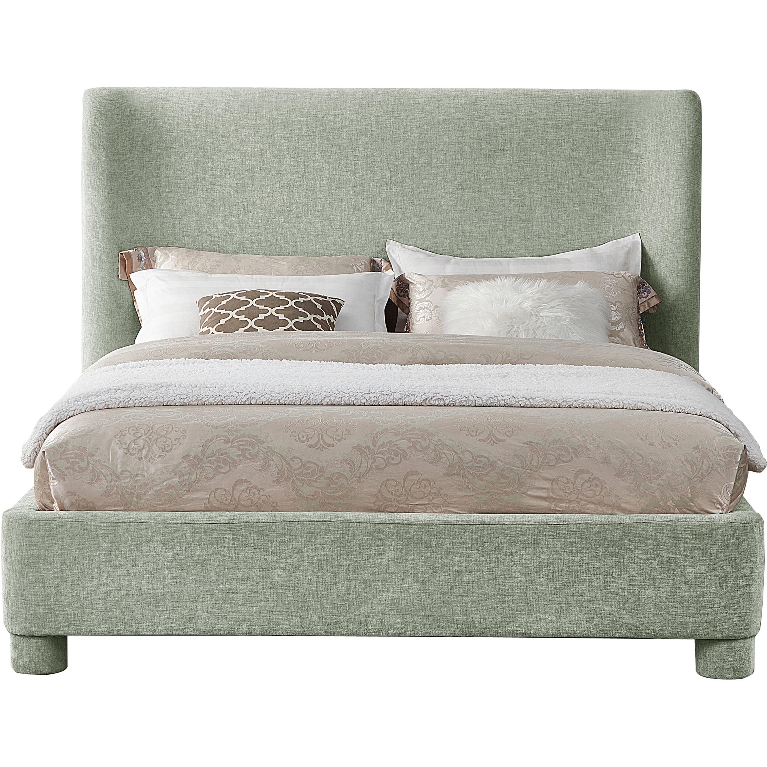 Meridian Penny Mint Green Chenille Fabric Queen Bed