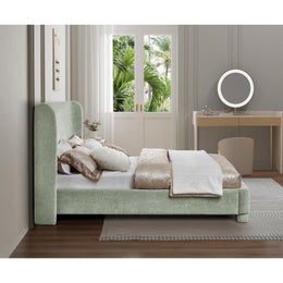 Meridian Penny Mint Green Chenille Fabric Queen Bed