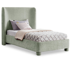 Meridian Penny Mint Green Chenille Fabric Twin Bed