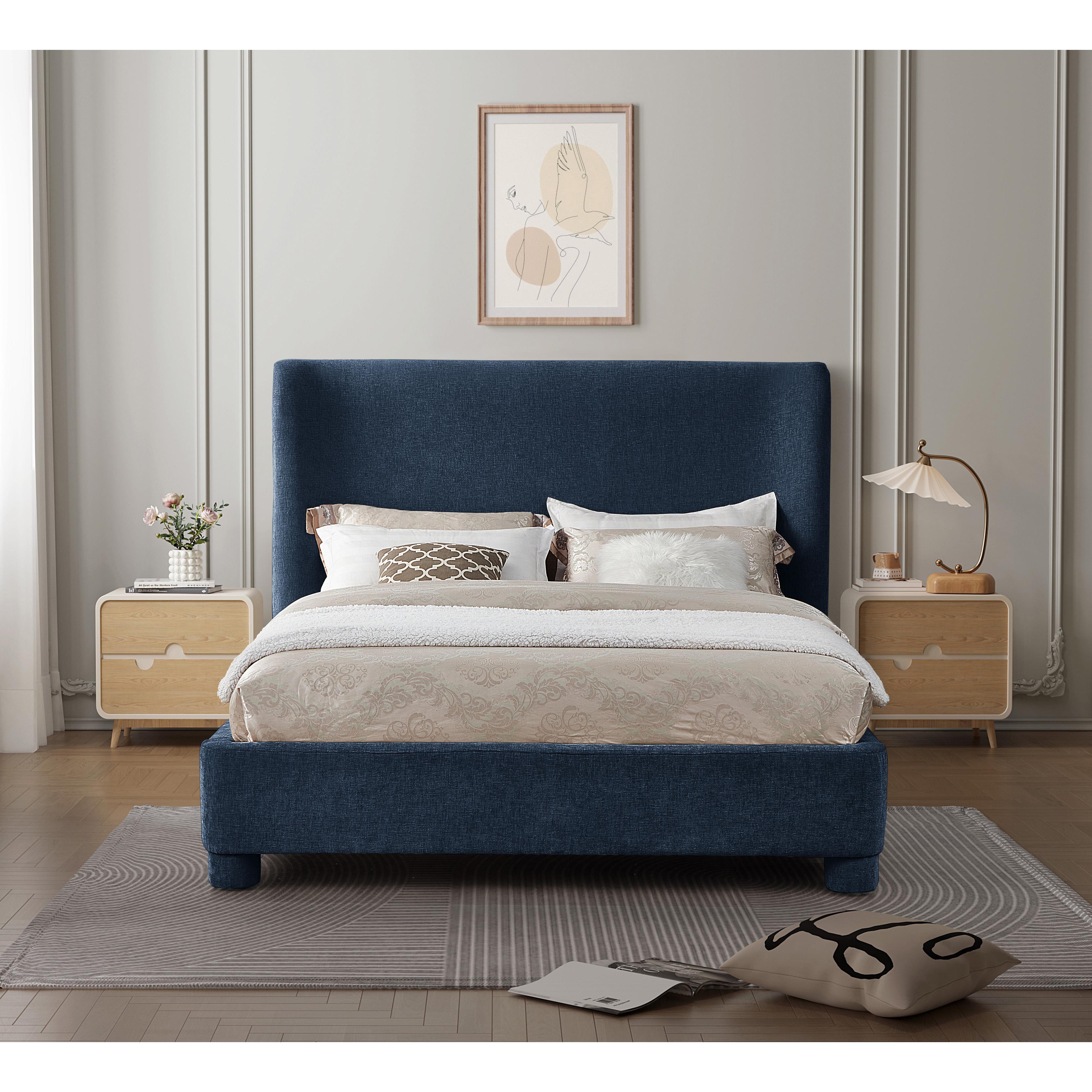Meridian Penny Navy Chenille Fabric Queen Bed