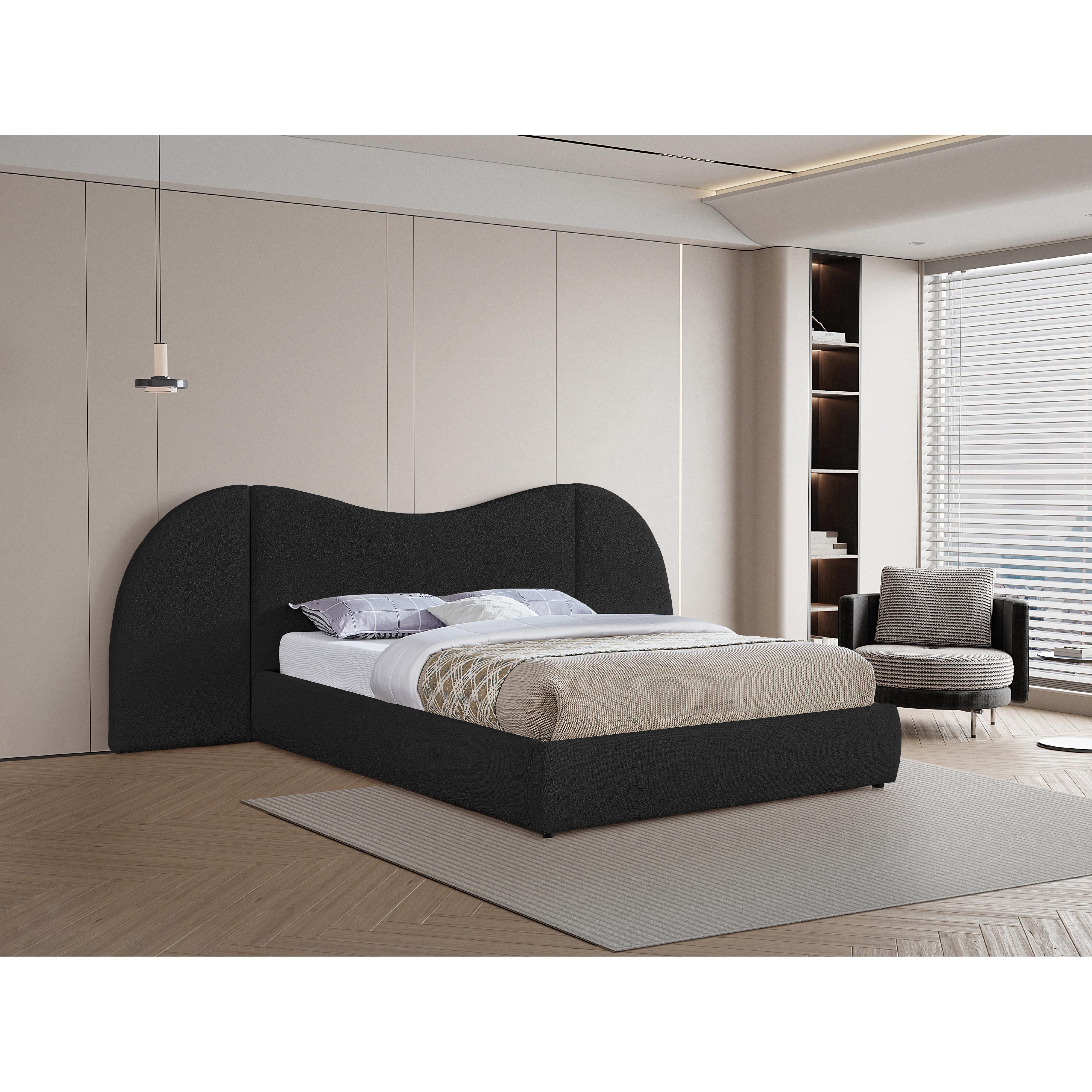 Meridian Everest Black Boucle Fabric King Bed (3 Boxes)