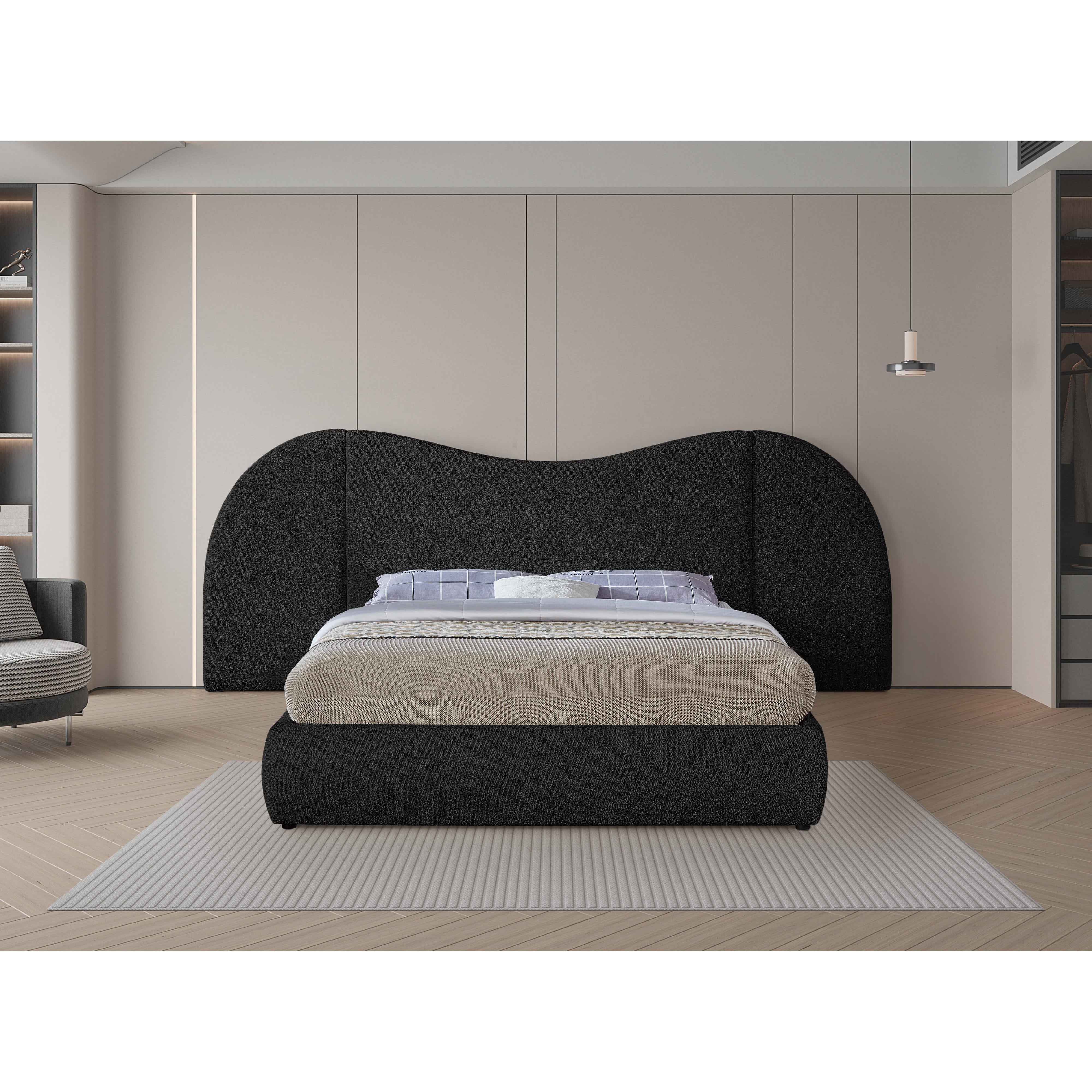 Meridian Everest Black Boucle Fabric Queen Bed (3 Boxes)