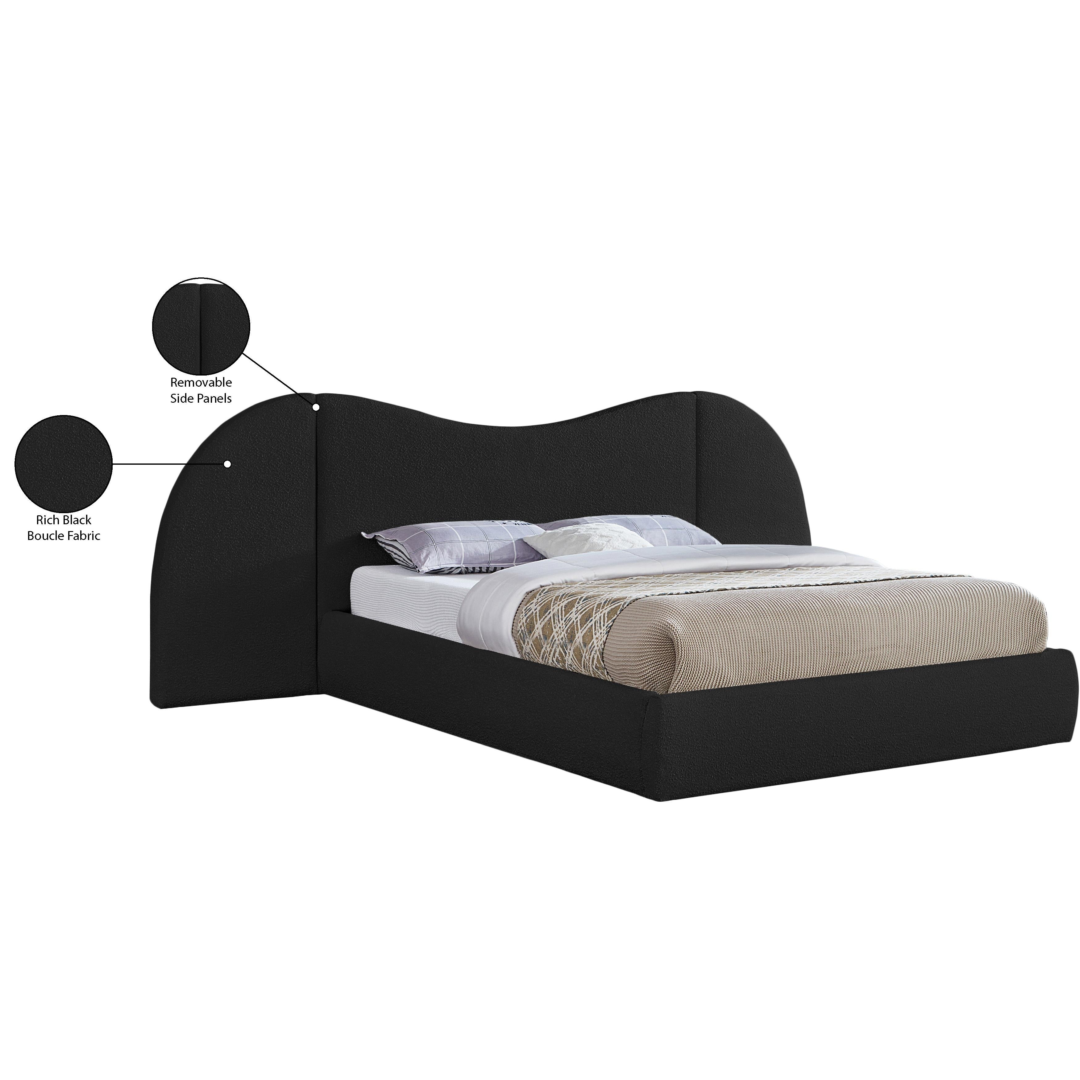 Meridian Everest Black Boucle Fabric Queen Bed (3 Boxes)