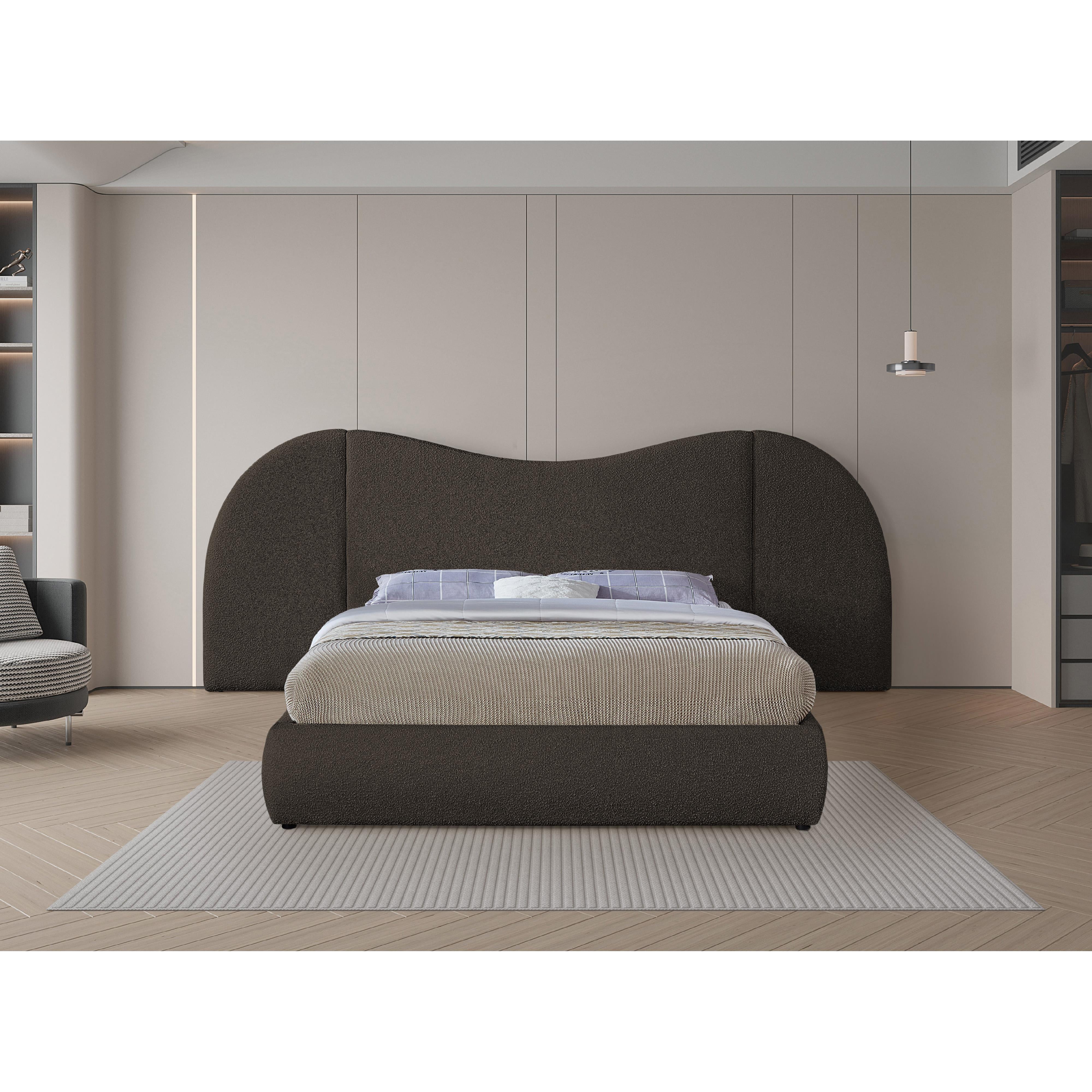 Meridian Everest Brown Boucle Fabric Queen Bed (3 Boxes)
