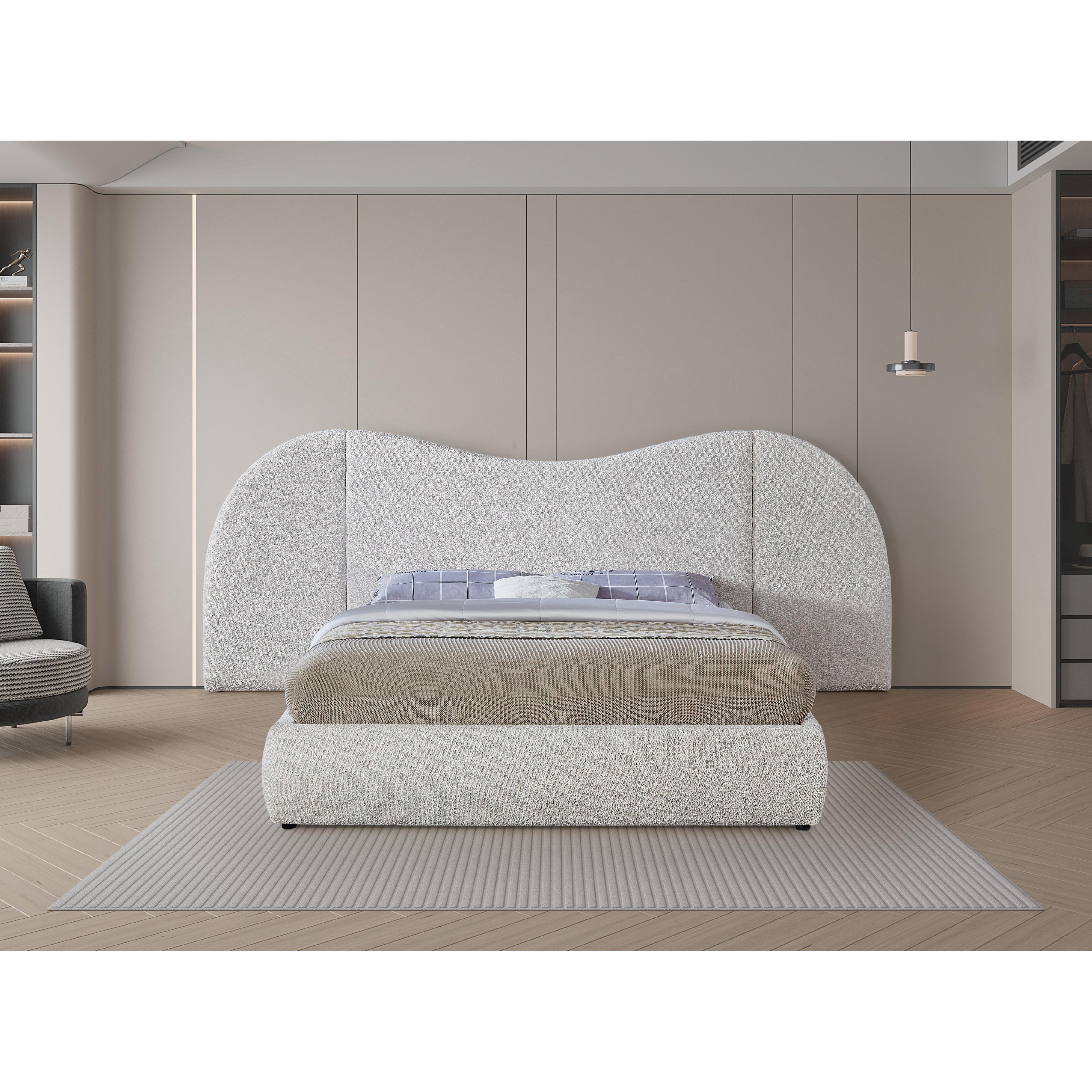 Meridian Everest Cream Boucle Fabric King Bed (3 Boxes)