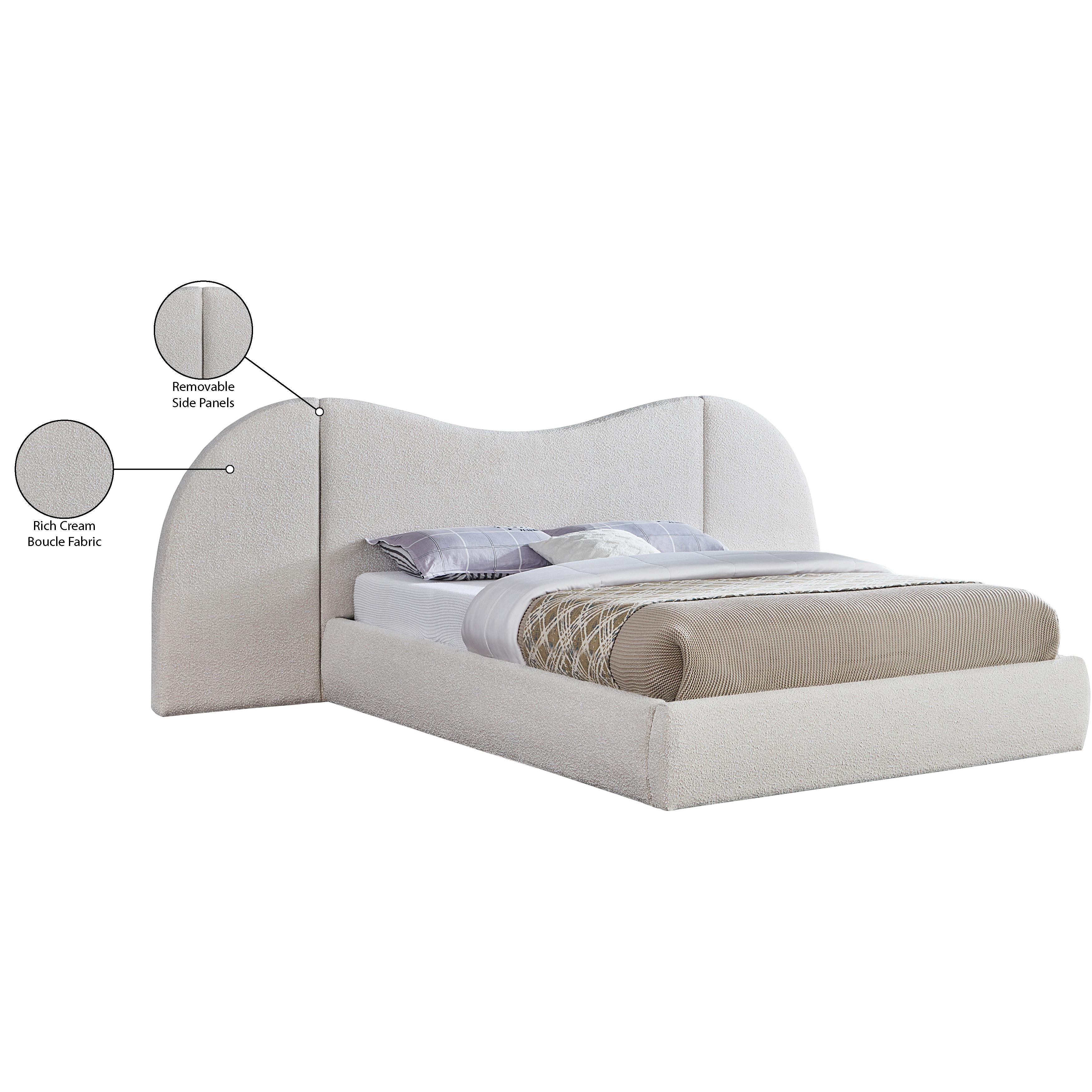 Meridian Everest Cream Boucle Fabric Queen Bed (3 Boxes)