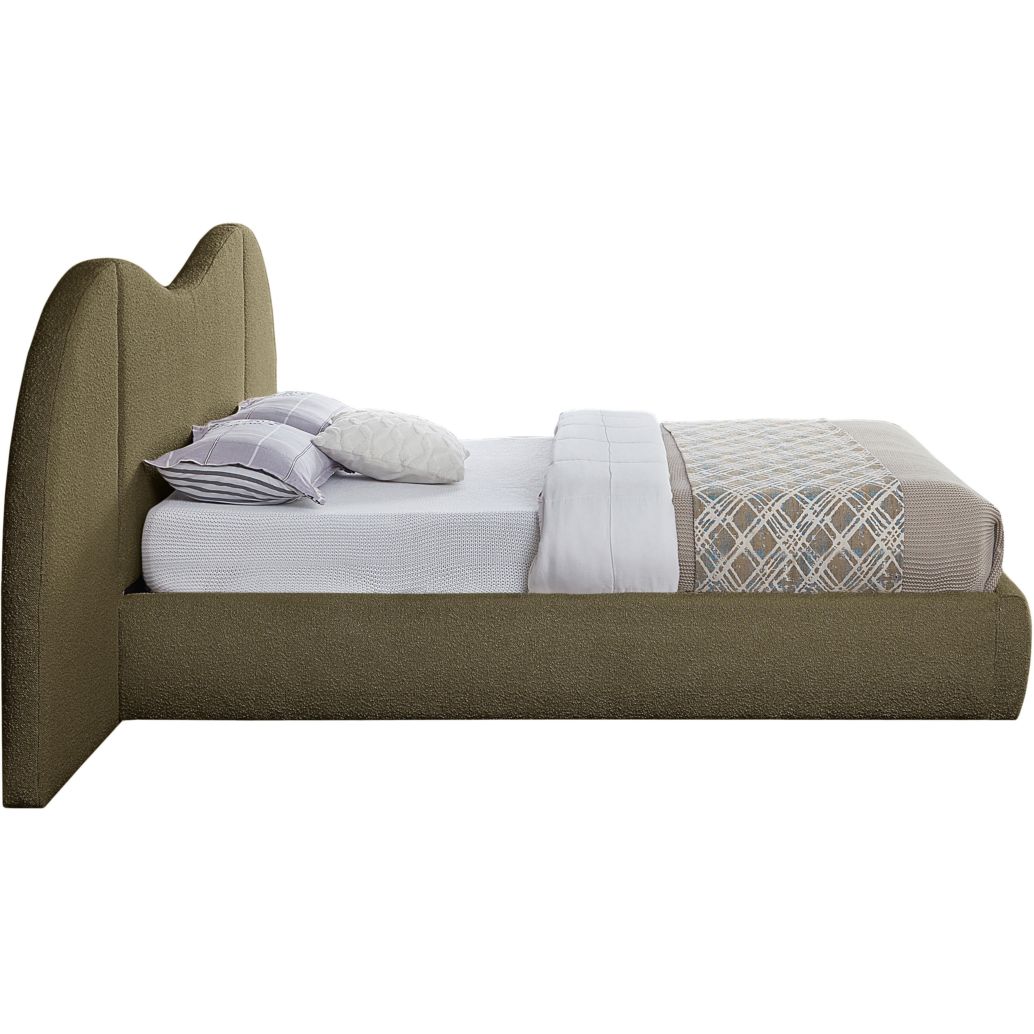 Meridian Everest Olive Green Boucle Fabric King Bed (3 Boxes)