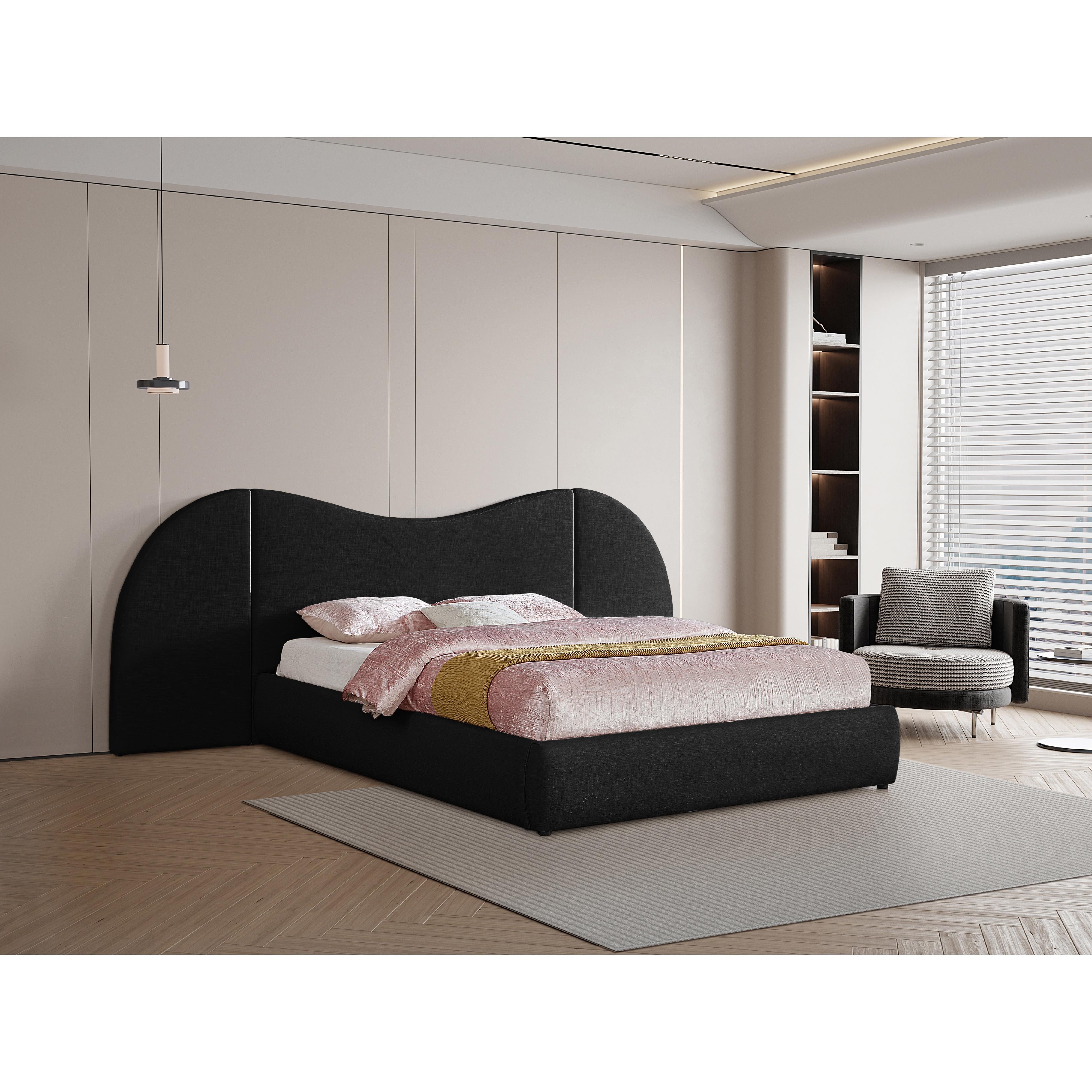 Meridian Everest Black Linen Textured Fabric King Bed (3 Boxes)