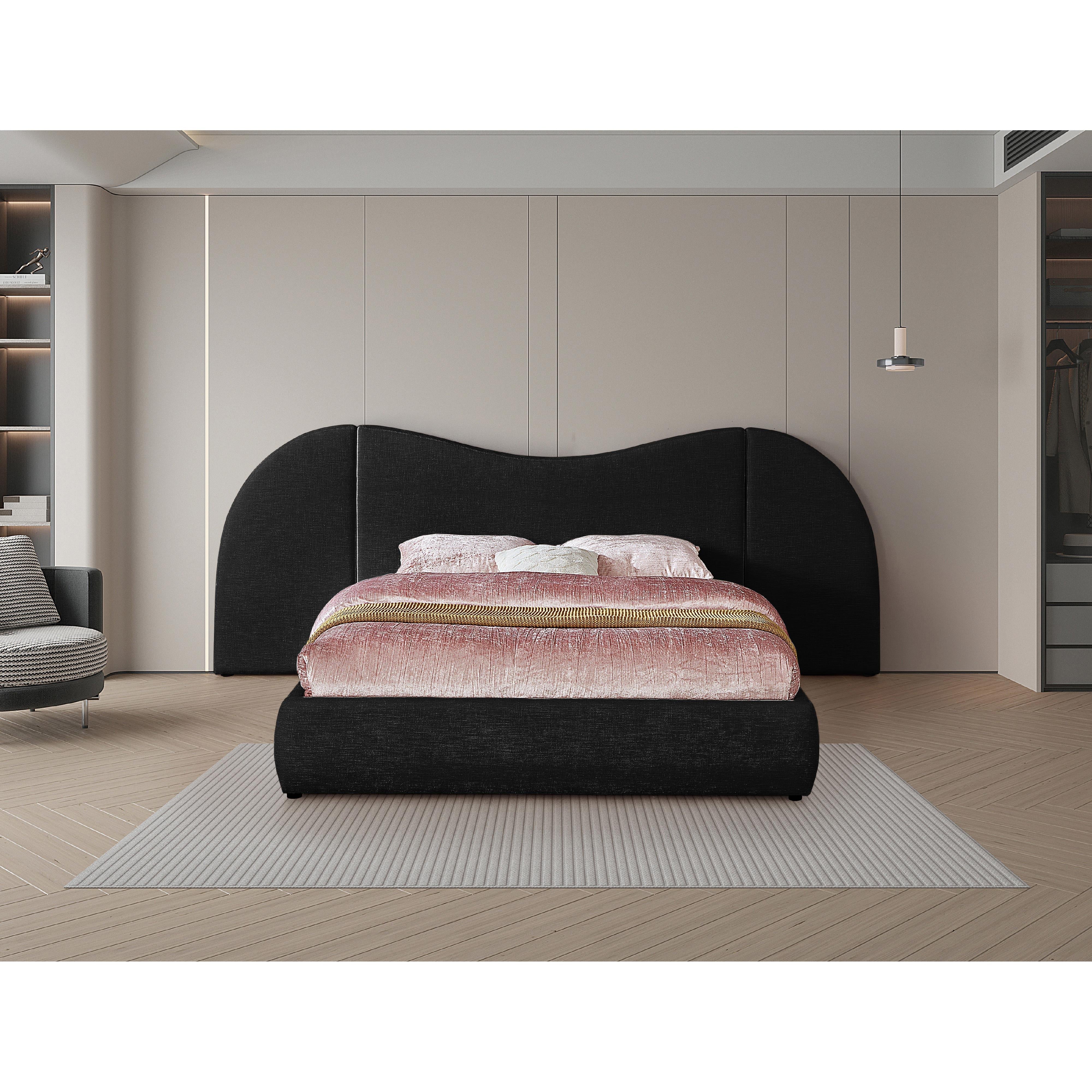 Meridian Everest Black Linen Textured Fabric Queen Bed (3 Boxes)