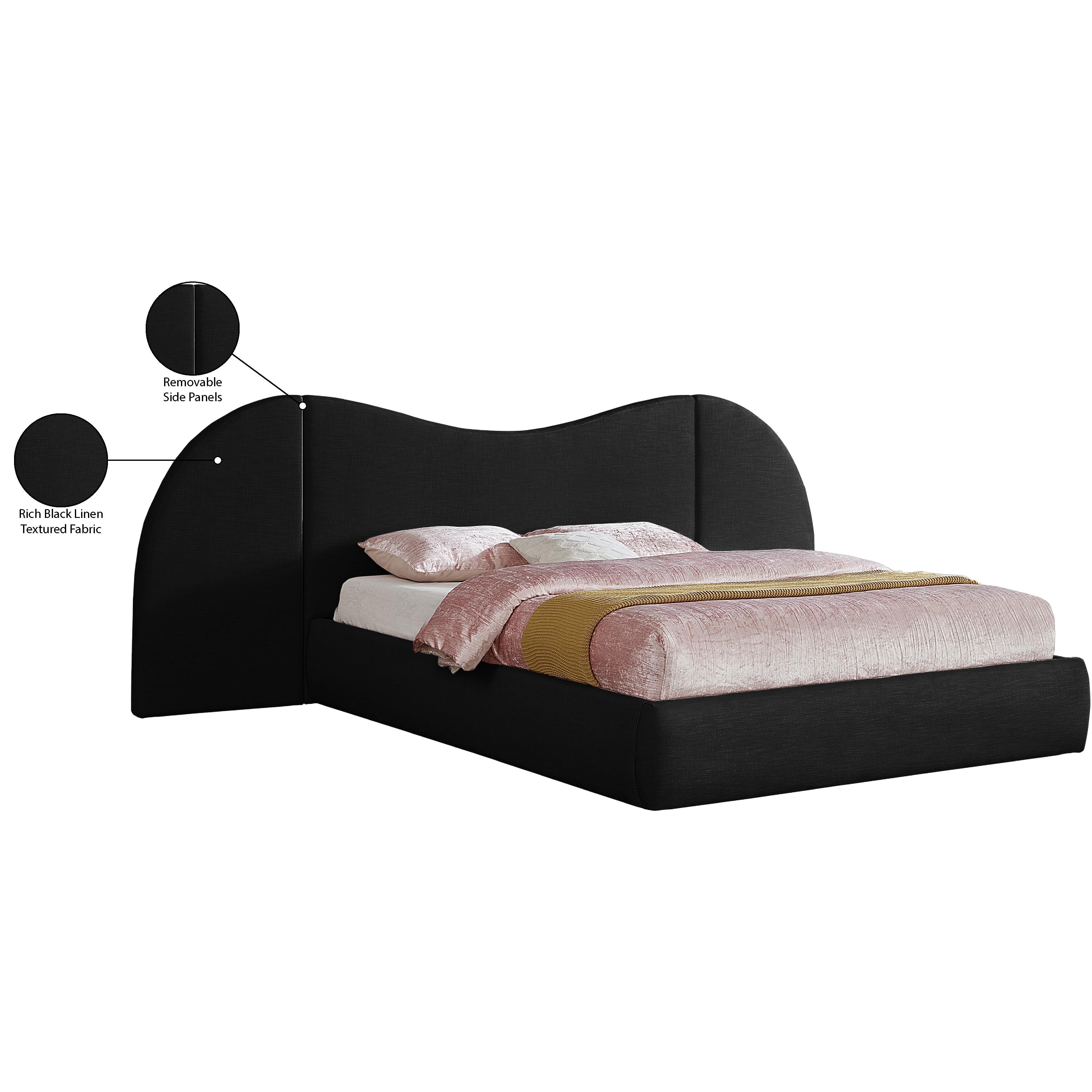 Meridian Everest Black Linen Textured Fabric Queen Bed (3 Boxes)