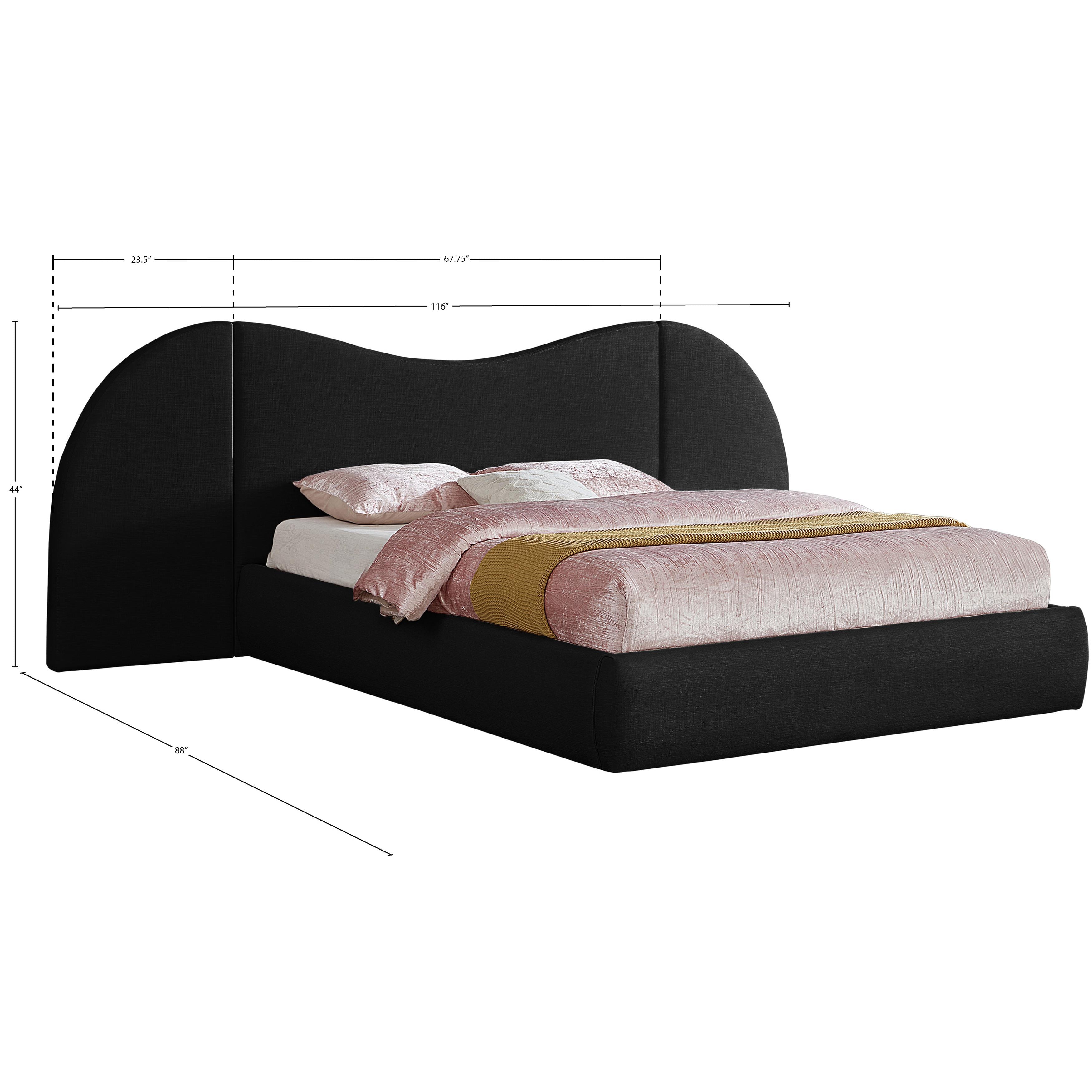 Meridian Everest Black Linen Textured Fabric Queen Bed (3 Boxes)