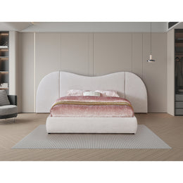 Meridian Everest Cream Linen Textured Fabric King Bed (3 Boxes)