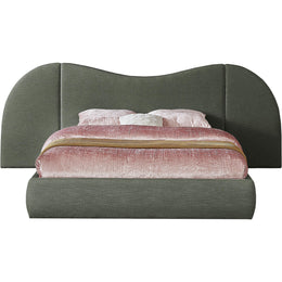 Meridian Everest Olive Green Linen Textured Fabric King Bed (3 Boxes)