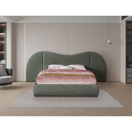 Meridian Everest Olive Green Linen Textured Fabric King Bed (3 Boxes)