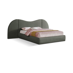 Meridian Everest Olive Green Linen Textured Fabric Queen Bed (3 Boxes)