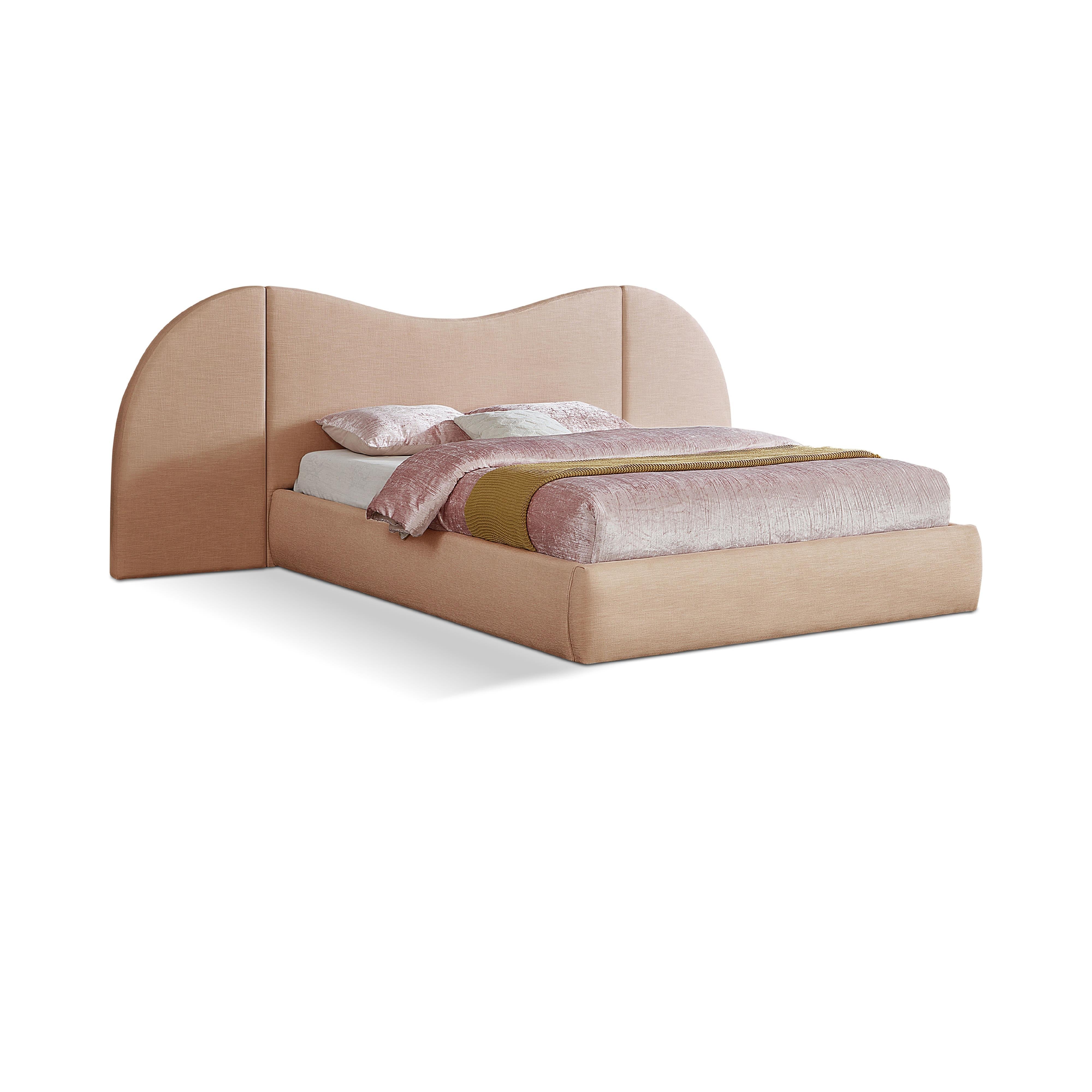 Meridian Everest Tan Linen Textured Fabric King Bed (3 Boxes)