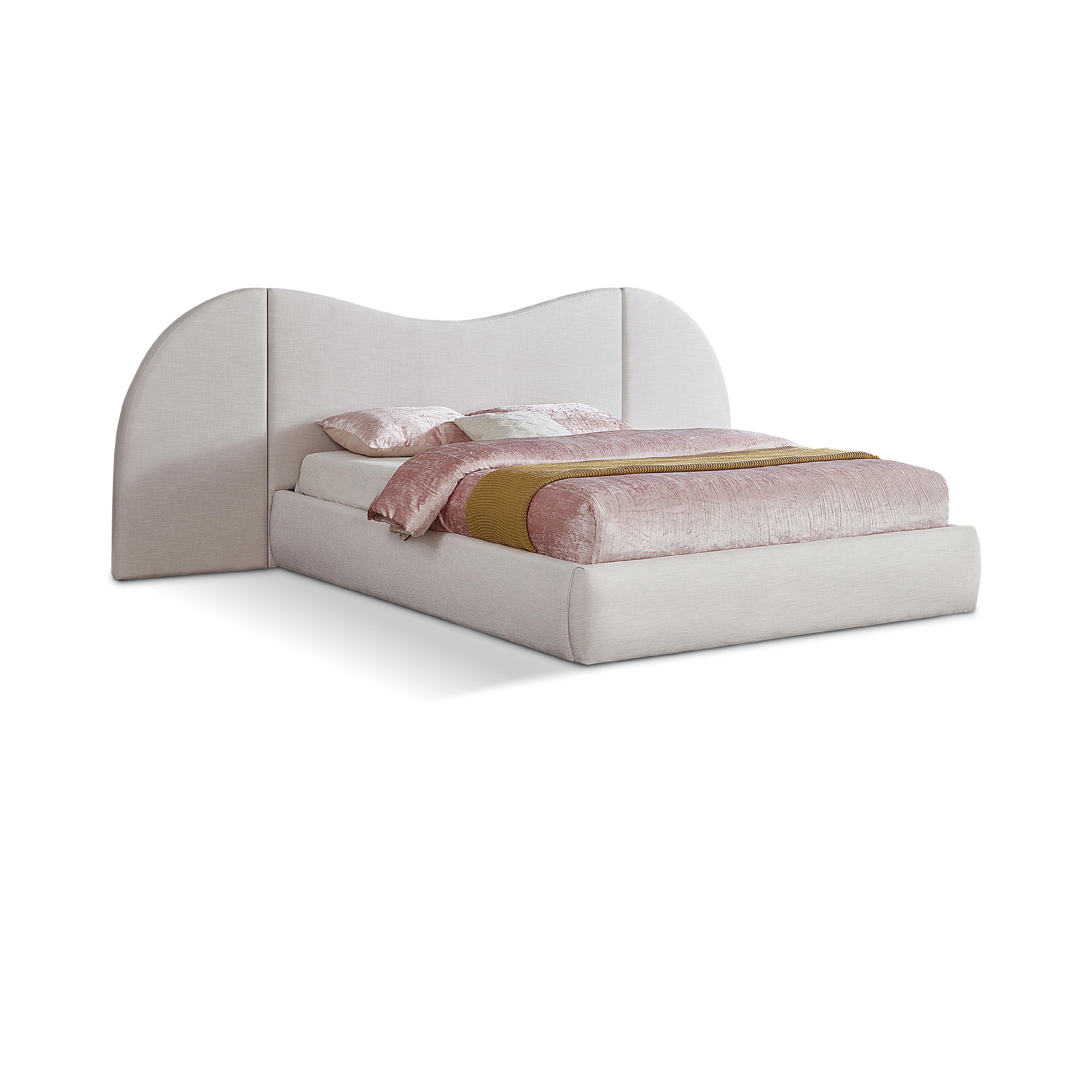 Meridian Everest White Linen Textured Fabric King Bed (3 Boxes)
