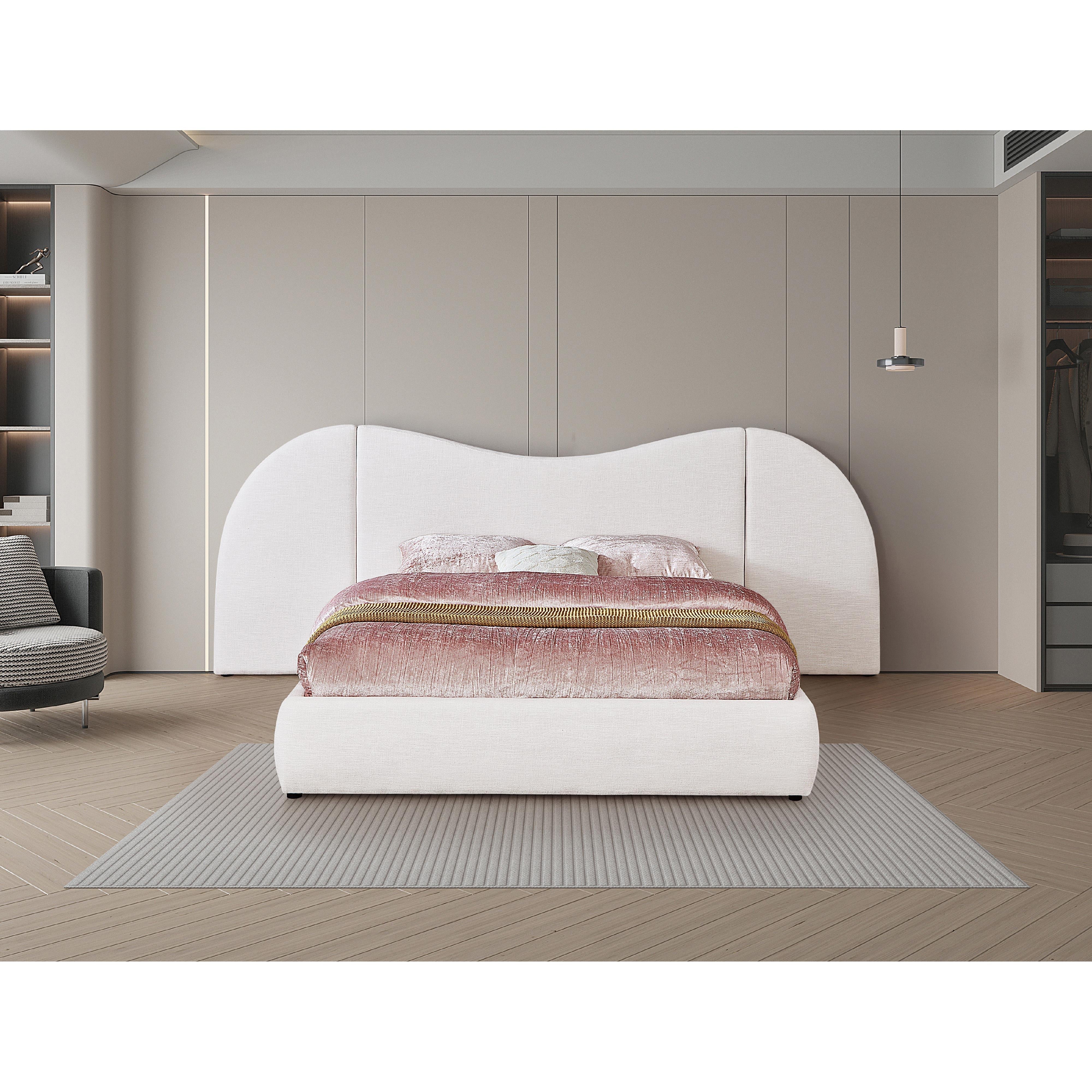 Meridian Everest White Linen Textured Fabric Queen Bed (3 Boxes)