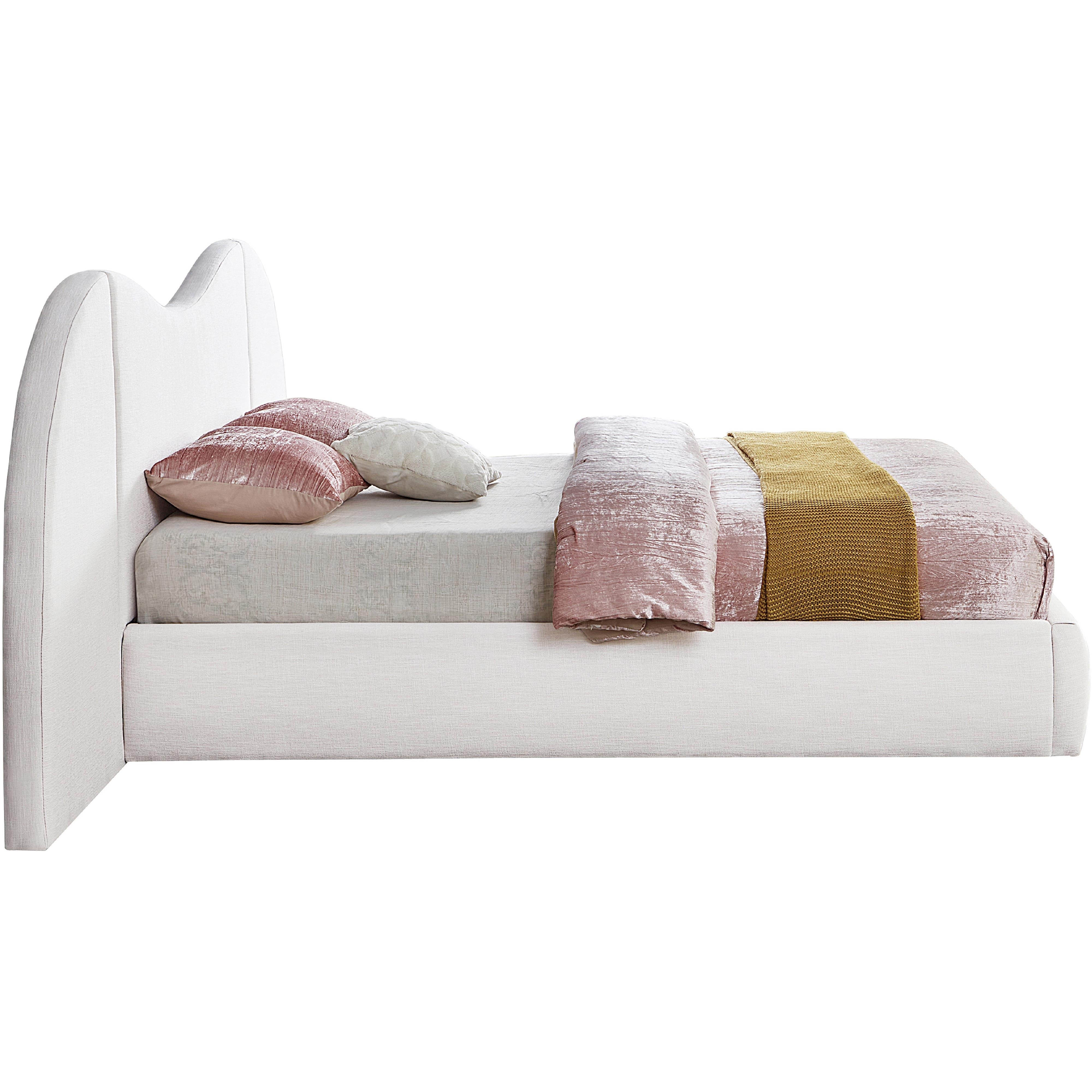 Meridian Everest White Linen Textured Fabric Queen Bed (3 Boxes)