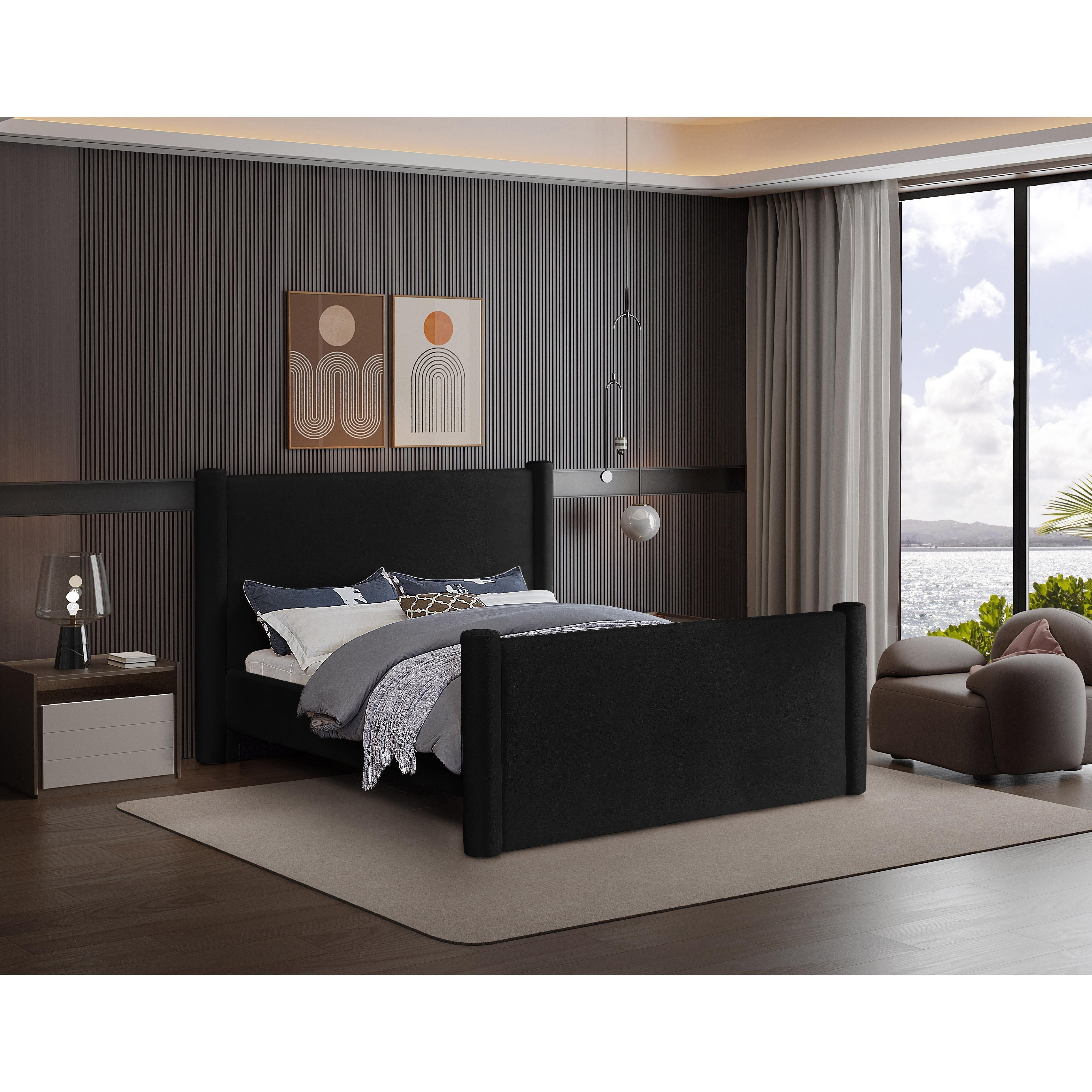 Meridian Elias Black Velvet Queen Bed