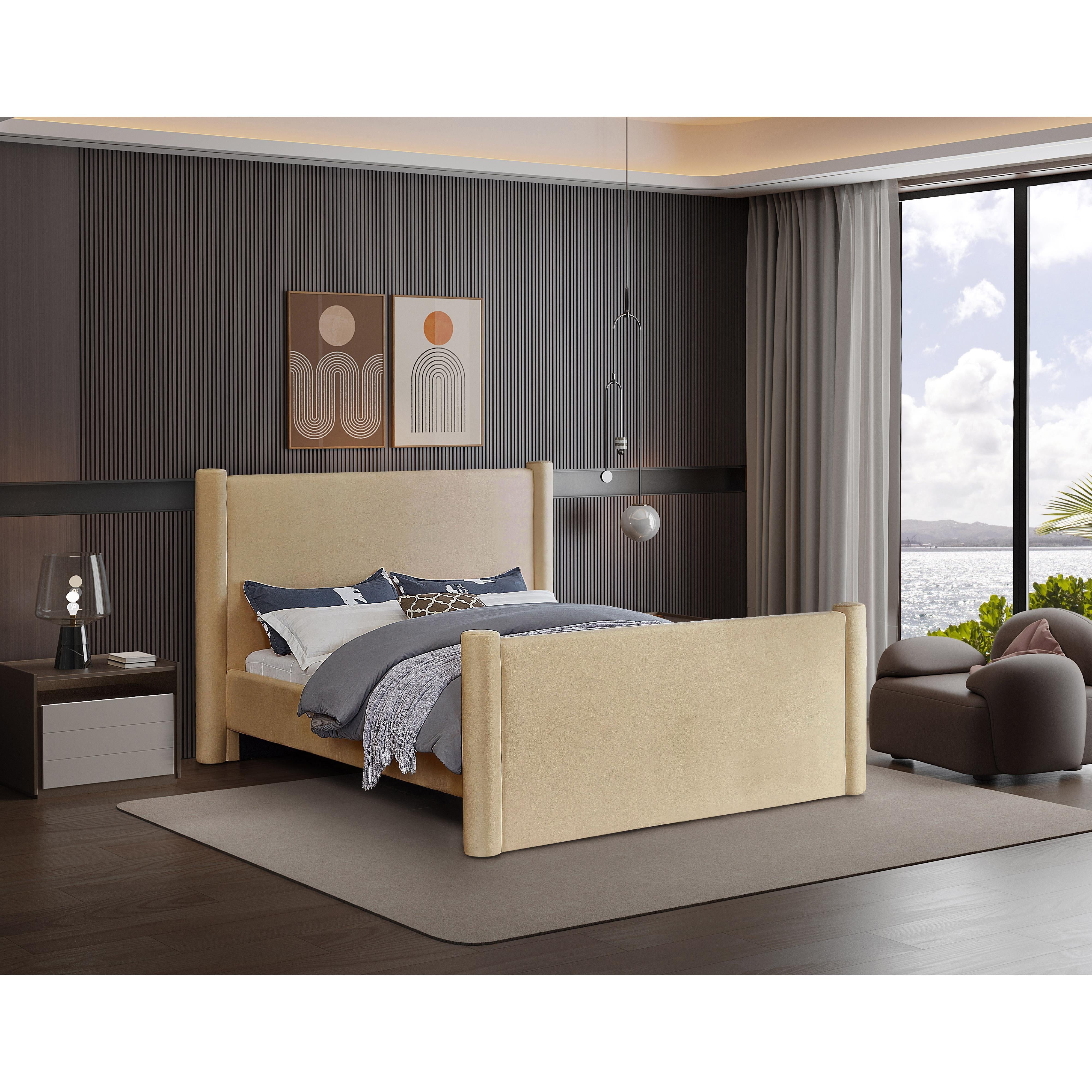 Meridian Elias Camel Velvet Full Bed