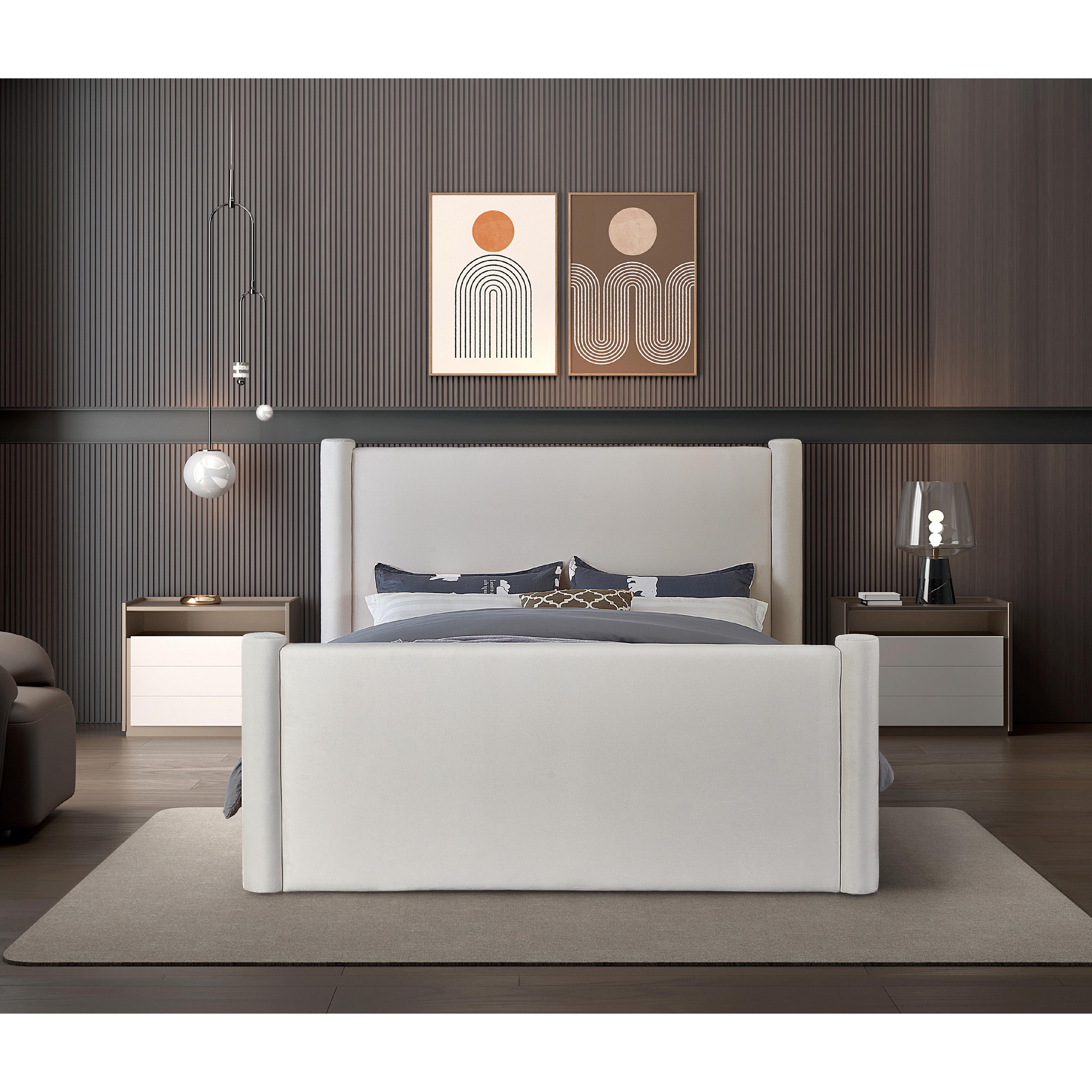 Meridian Elias Cream Velvet Full Bed