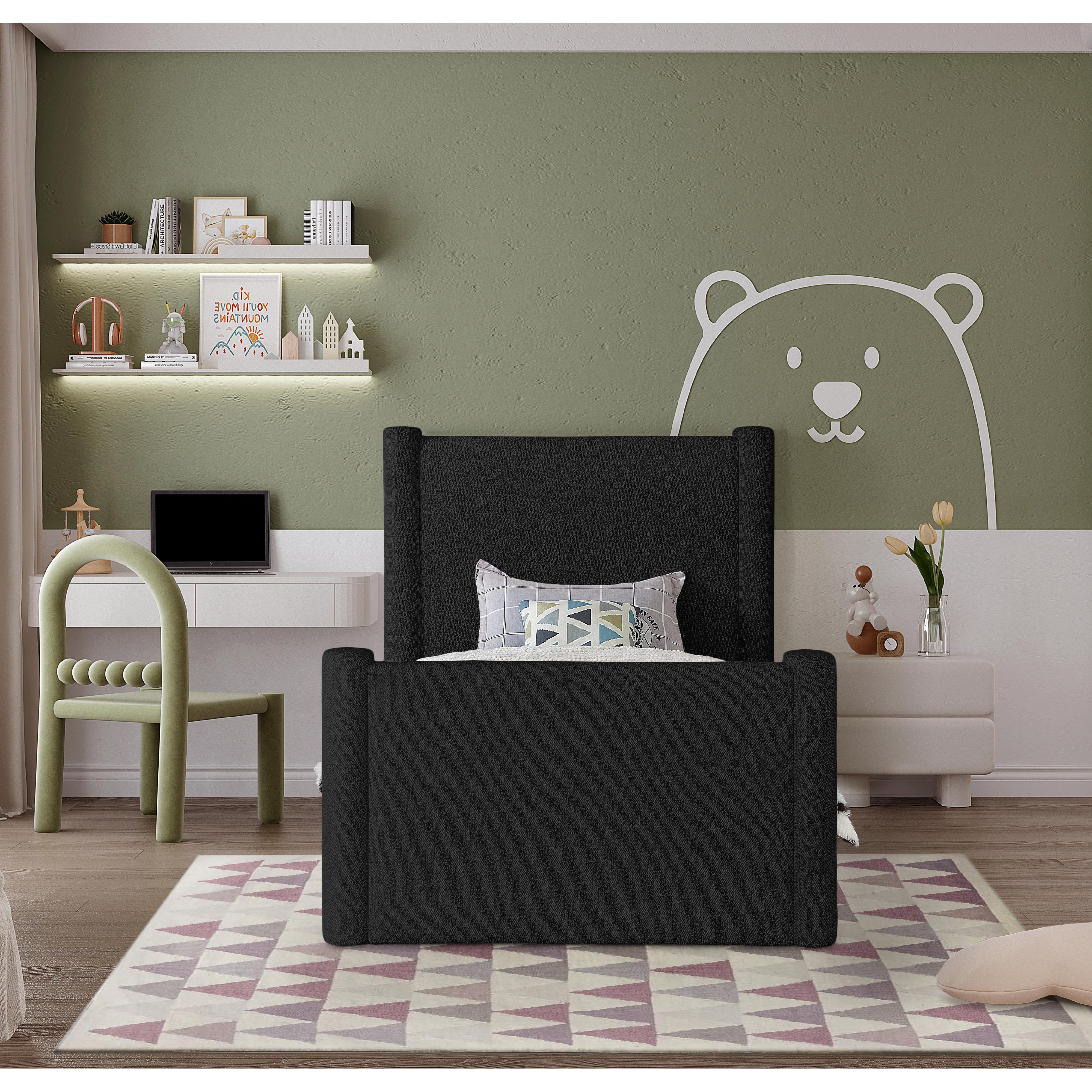 Meridian Elias Black Boucle Fabric Twin Bed