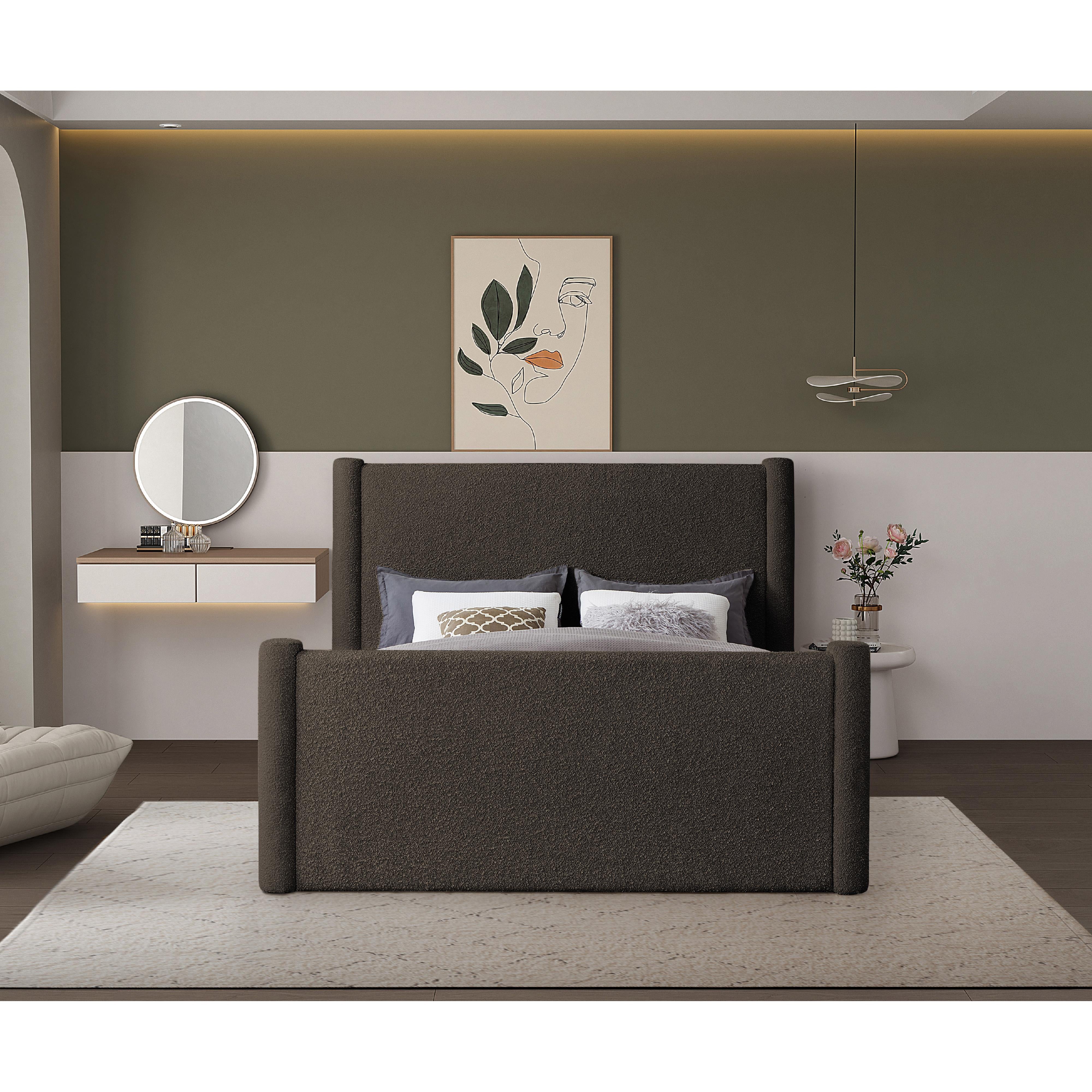 Meridian Elias Brown Boucle Fabric King Bed