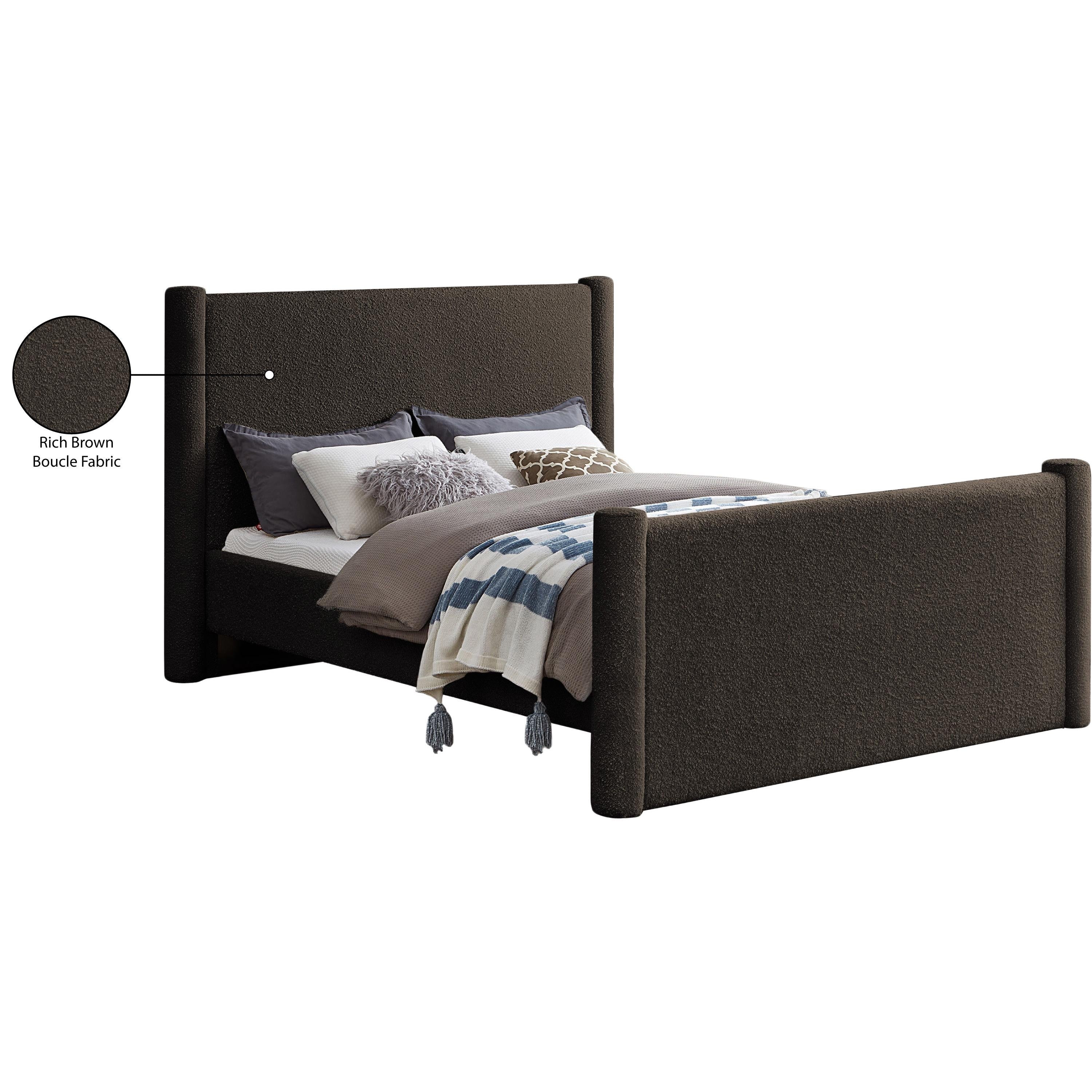 Meridian Elias Brown Boucle Fabric King Bed