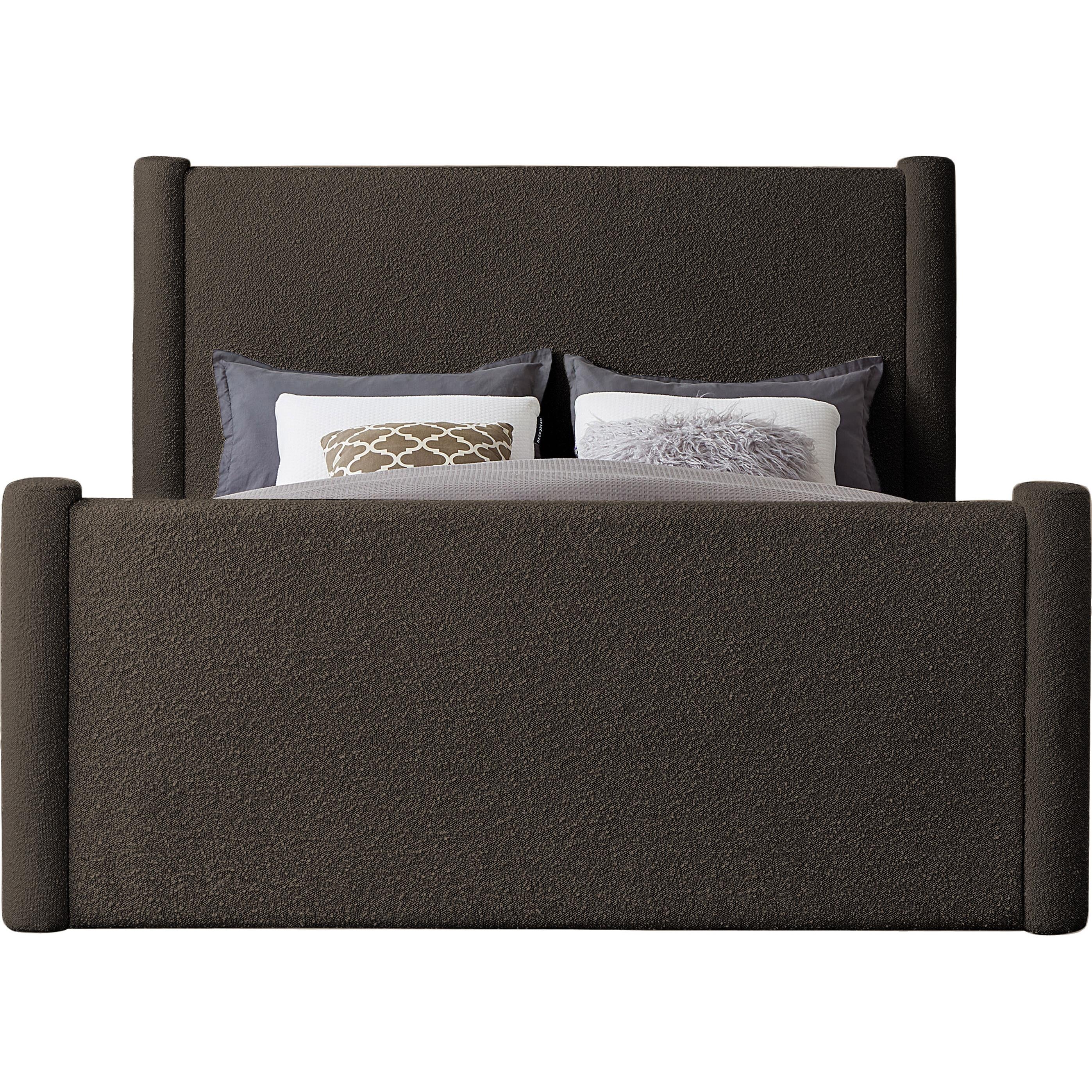 Meridian Elias Brown Boucle Fabric Queen Bed