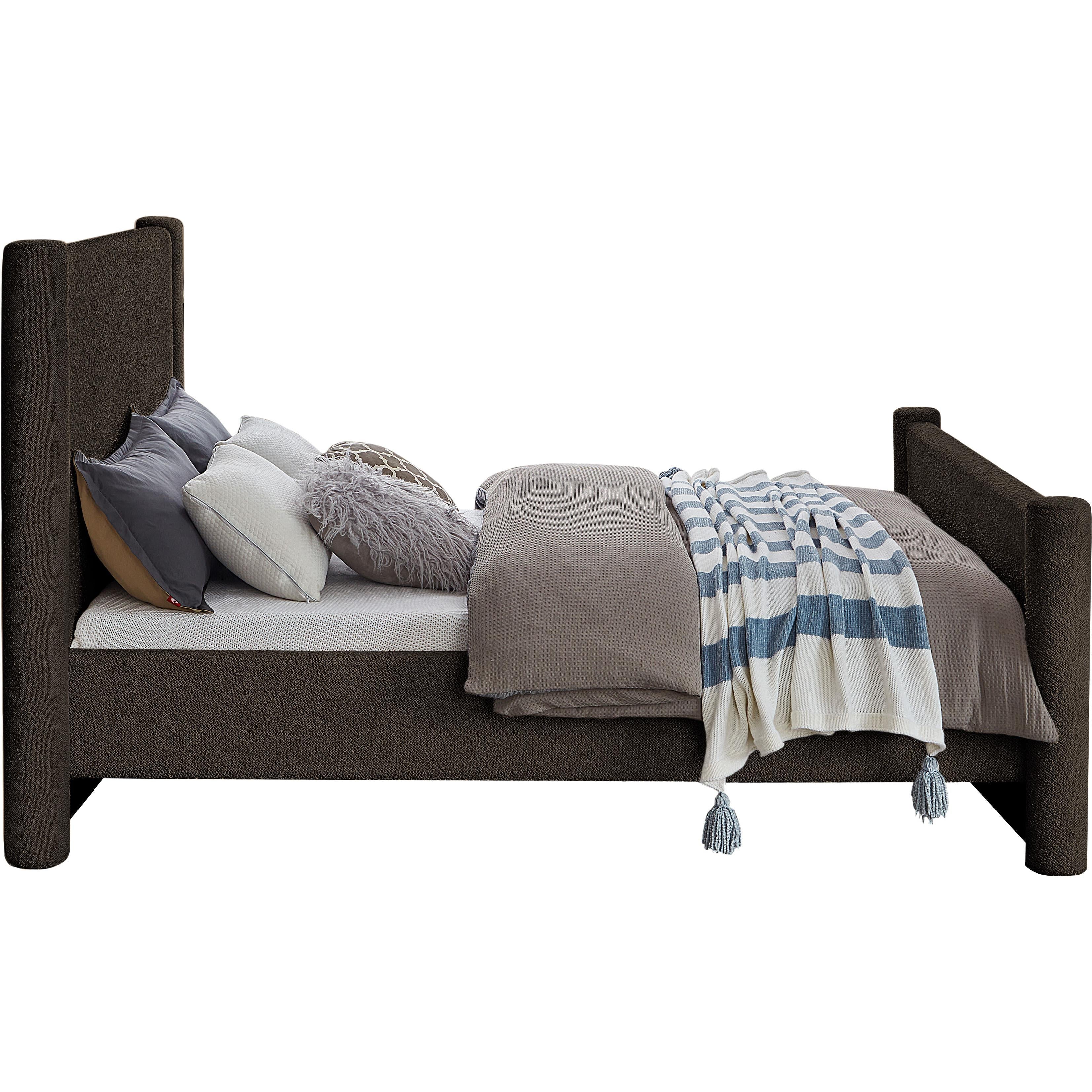 Meridian Elias Brown Boucle Fabric Queen Bed