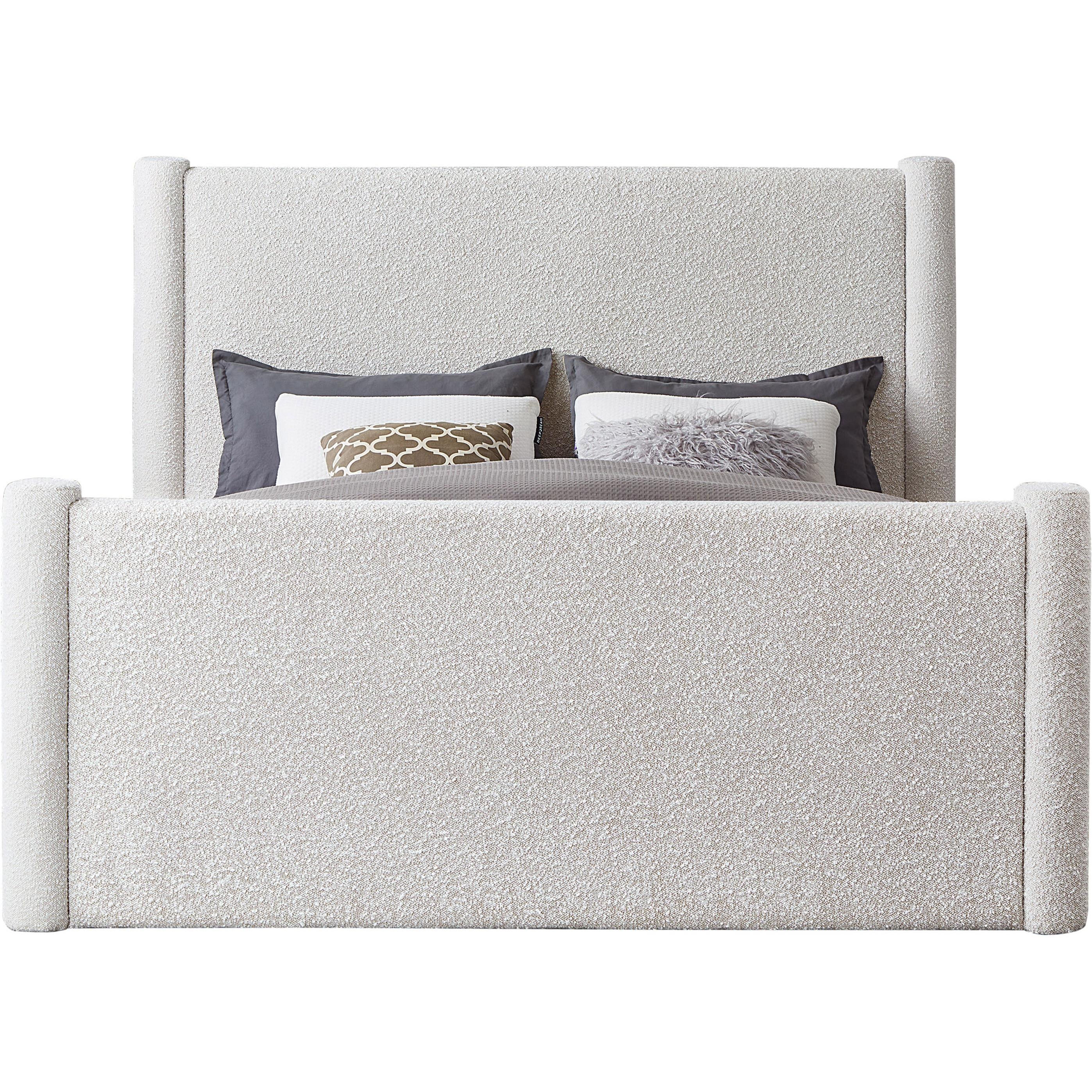 Meridian Elias Cream Boucle Fabric Full Bed