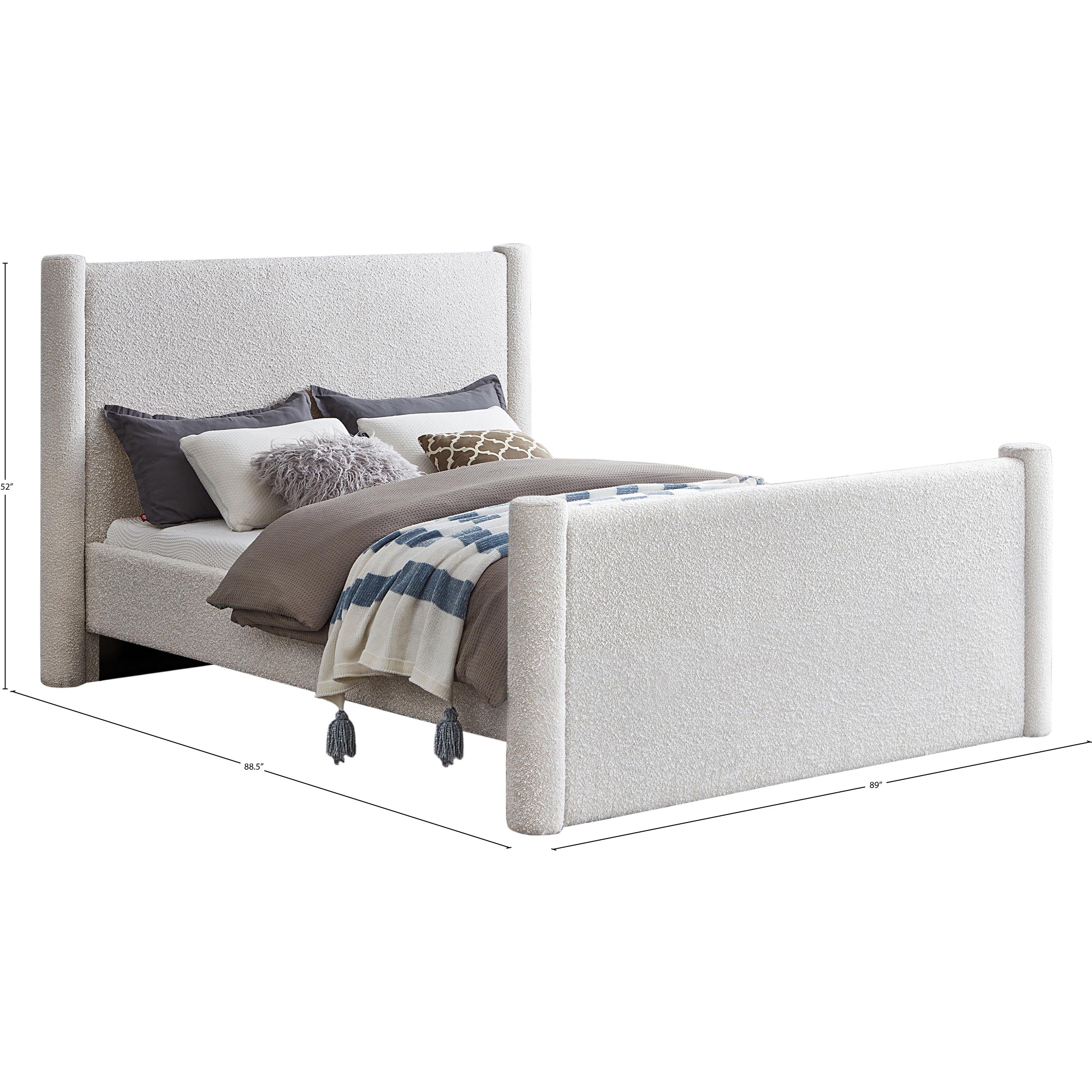 Meridian Elias Cream Boucle Fabric King Bed