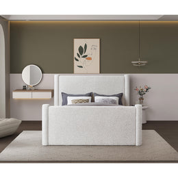 Meridian Elias Cream Boucle Fabric Queen Bed