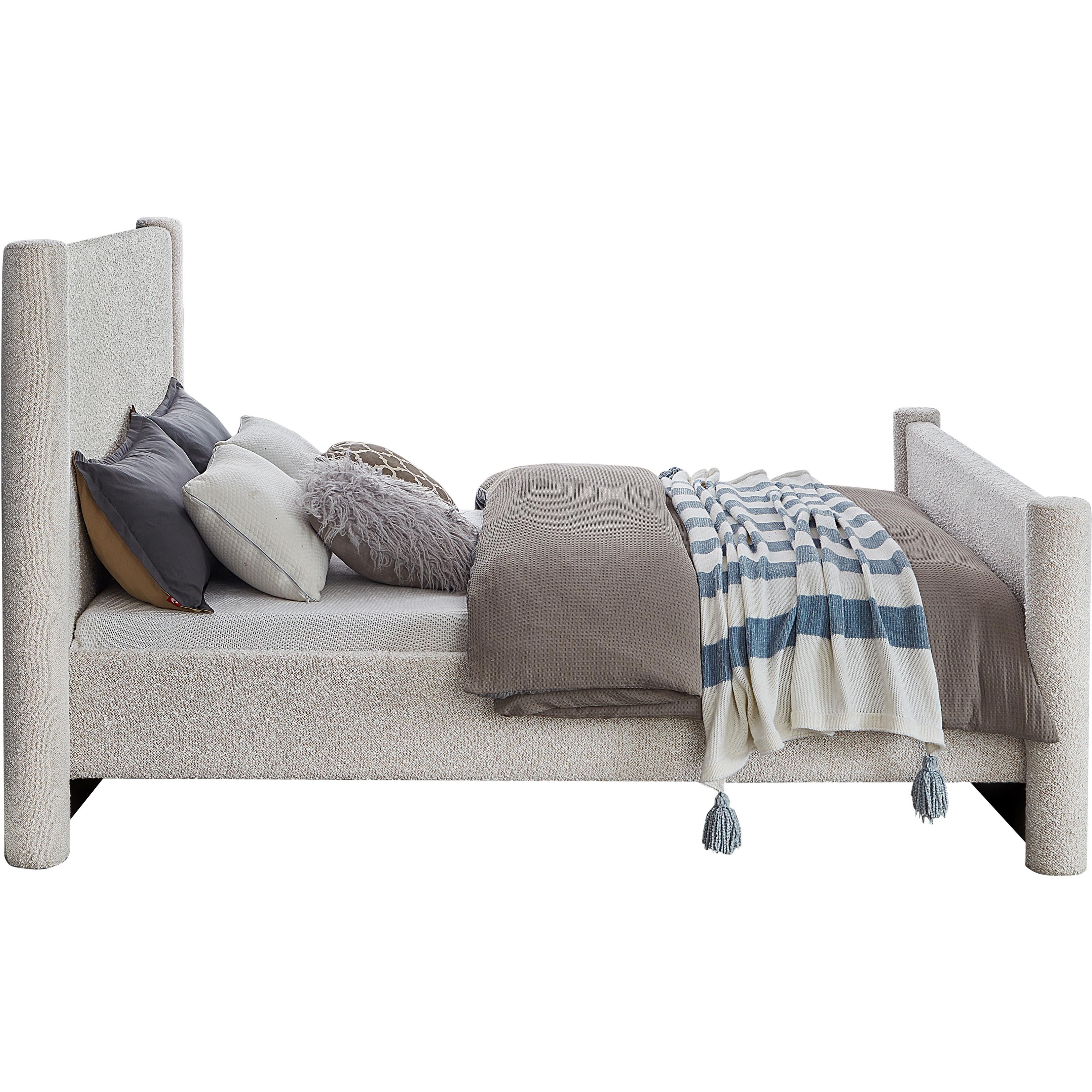 Meridian Elias Cream Boucle Fabric Queen Bed