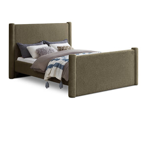 Meridian Elias Olive Green Boucle Fabric Full Bed