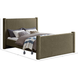 Meridian Elias Olive Green Boucle Fabric Queen Bed