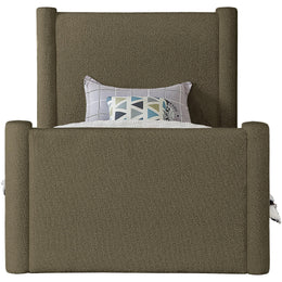 Meridian Elias Olive Green Boucle Fabric Twin Bed