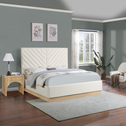 Meridian Casa Cream Vegan Leather Queen Bed (3 Boxes)